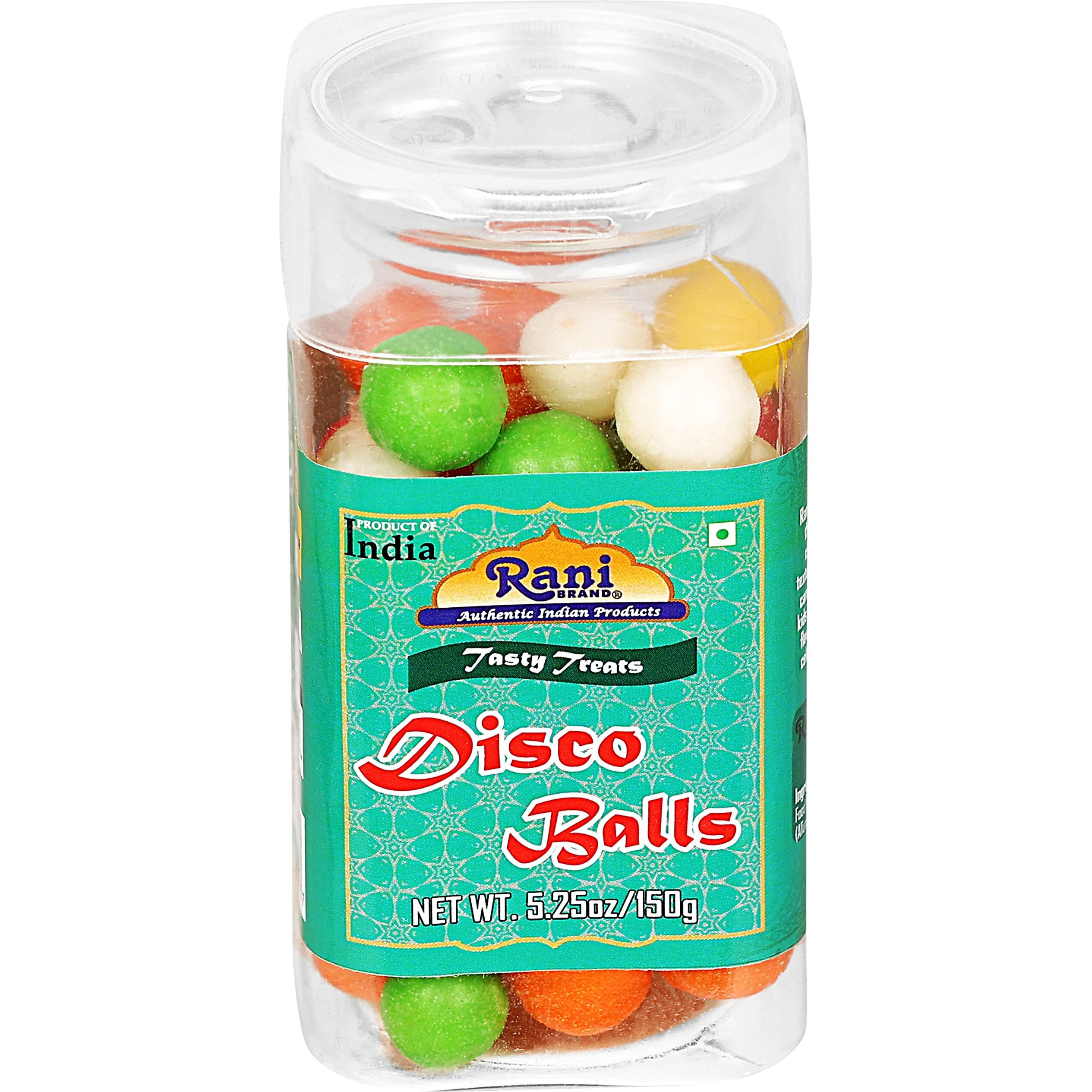 Rani Disco Balls 5.25oz (150g) Vacuum Sealed, Easy Open Top, Resealable Container ~ Indian Tasty Treats, Vegan, Gluten Friendly, NON-GMO, Indian Origin