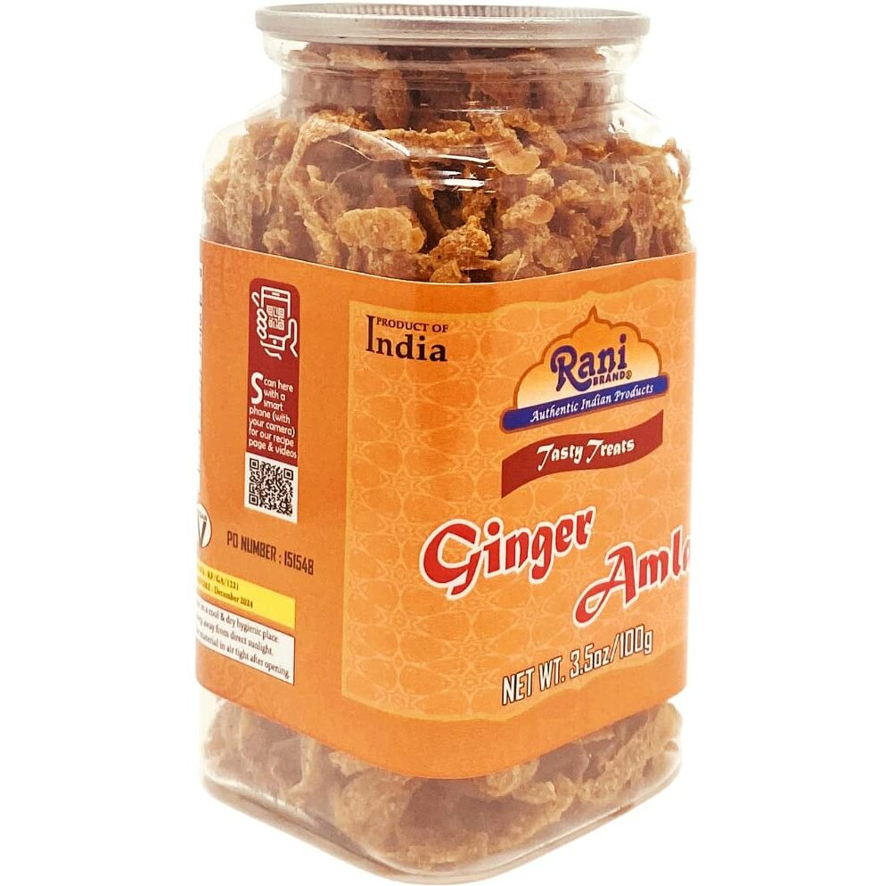 Rani Ginger Amla Candy 3.5oz (100g) Vacuum Sealed, Easy Open Top, Resealable Container ~ Indian Tasty Treats, Vegan, Gluten Friendly, NON-GMO, Indian Origin