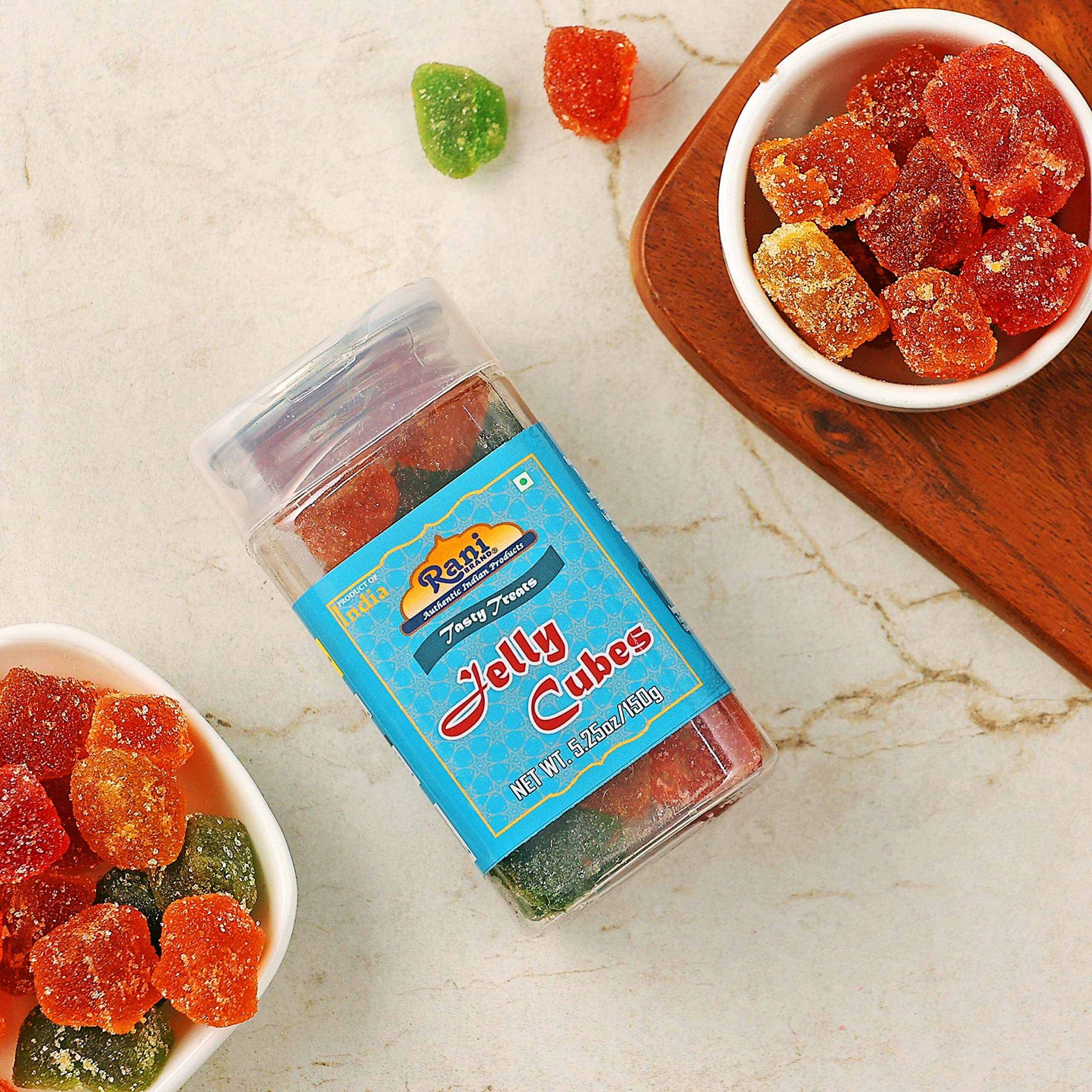 Rani Jelly Cubes 5.25oz (150g) Vacuum Sealed, Easy Open Top, Resealable Container ~ Indian Tasty Treats, Vegan, Gluten Friendly, NON-GMO, Indian Origin