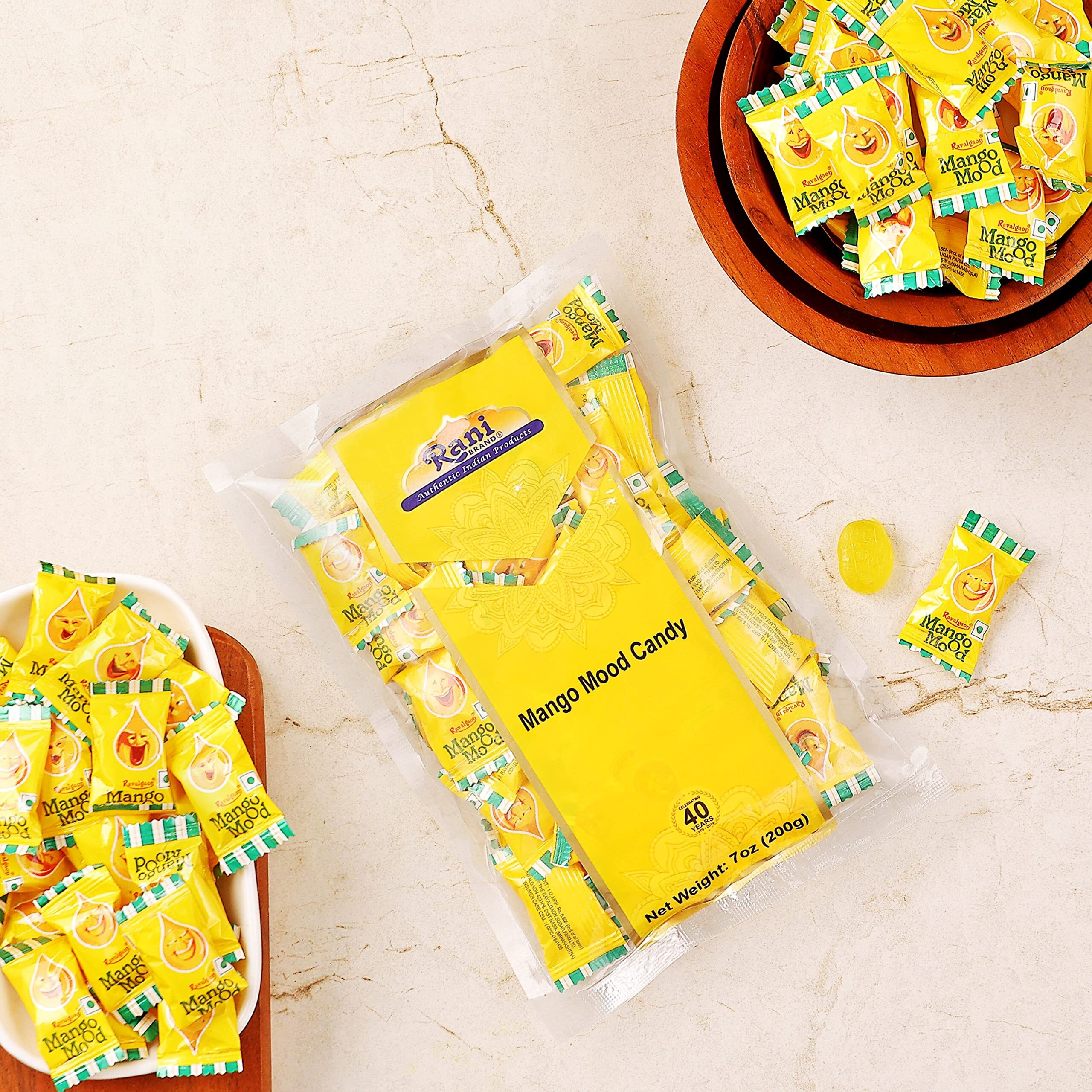 Rani Mango Mood Candy 7oz (200g) Individually Wrapped ~ Indian Tasty Treats, Vegan, Gluten Friendly, NON-GMO, Indian Origin
