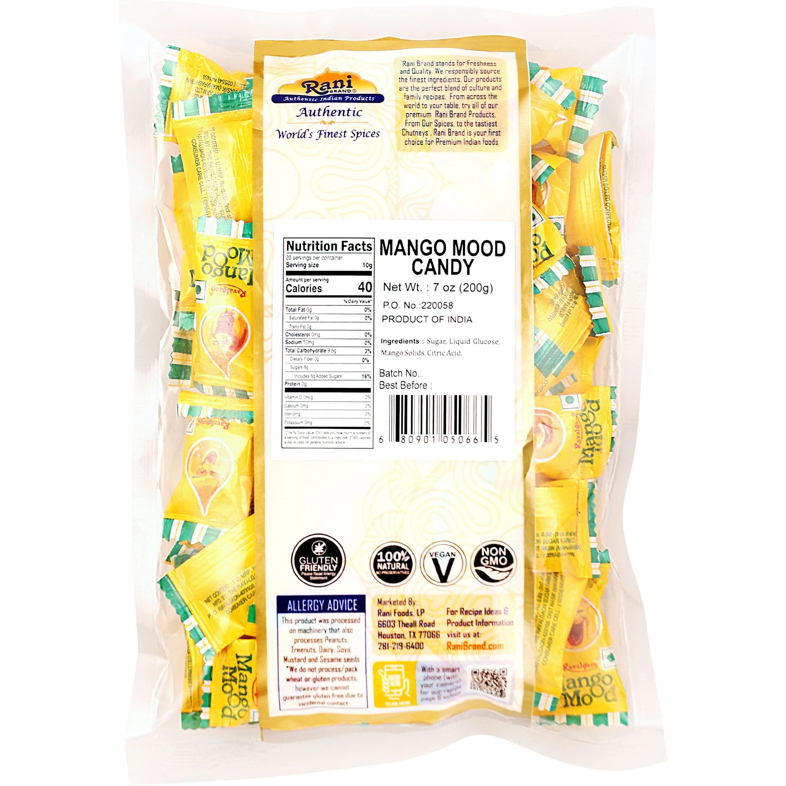 Rani Mango Mood Candy 7oz (200g) Individually Wrapped ~ Indian Tasty Treats, Vegan, Gluten Friendly, NON-GMO, Indian Origin