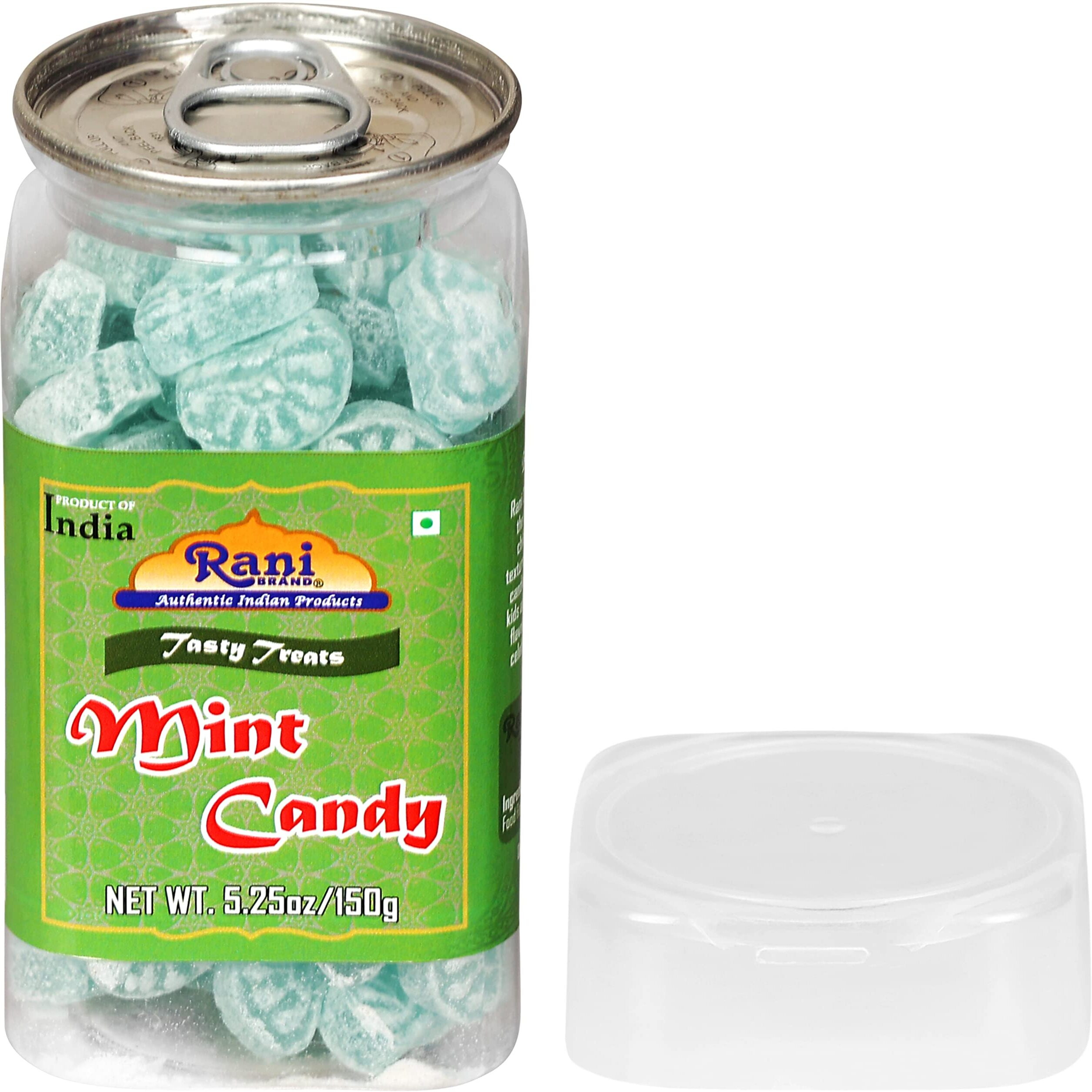 Rani Mint Candy 5.25oz (150g) Vacuum Sealed, Easy Open Top, Resealable Container ~ Indian Tasty Treats, Vegan, Gluten Friendly, NON-GMO, Indian Origin