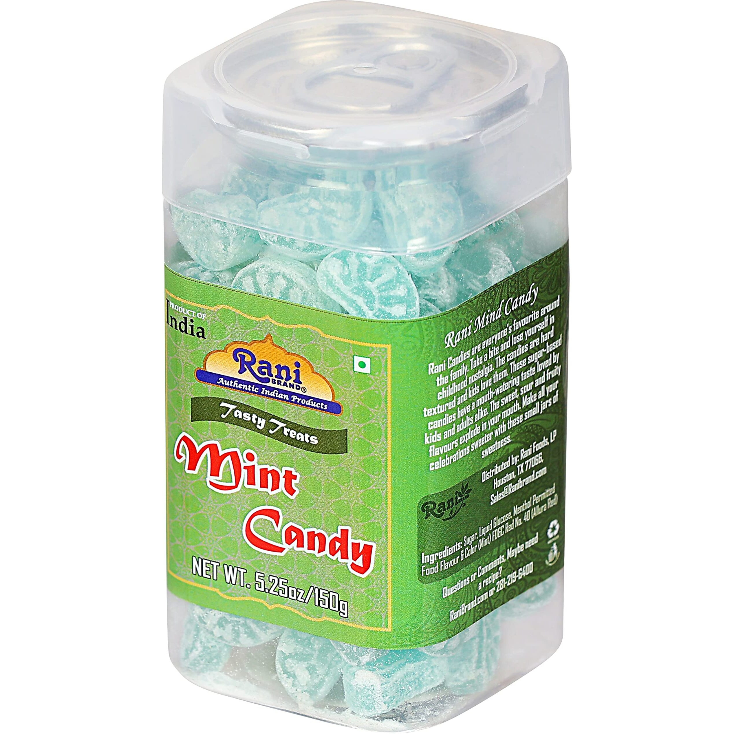 Rani Mint Candy 5.25oz (150g) Vacuum Sealed, Easy Open Top, Resealable Container ~ Indian Tasty Treats, Vegan, Gluten Friendly, NON-GMO, Indian Origin