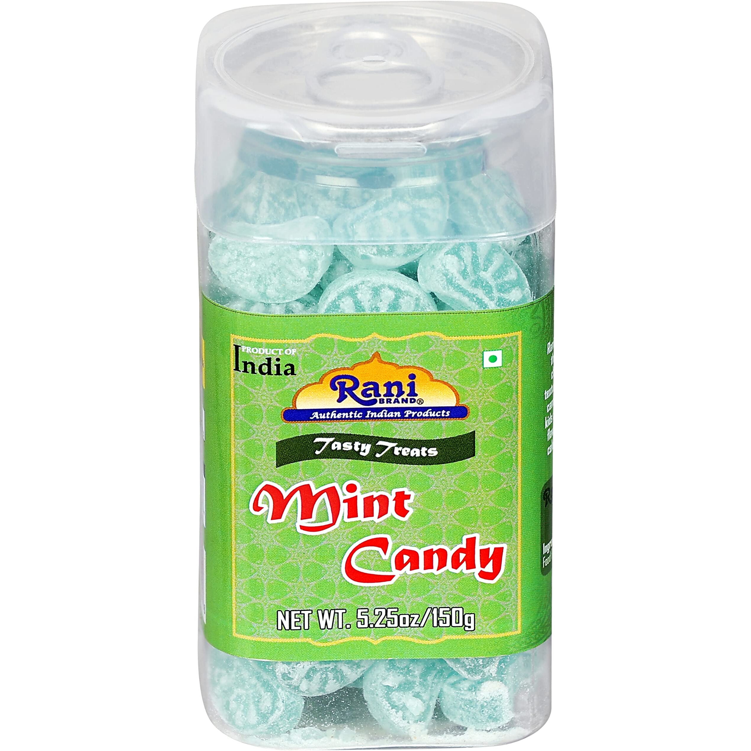 Rani Mint Candy 5.25oz (150g) Vacuum Sealed, Easy Open Top, Resealable Container ~ Indian Tasty Treats, Vegan, Gluten Friendly, NON-GMO, Indian Origin