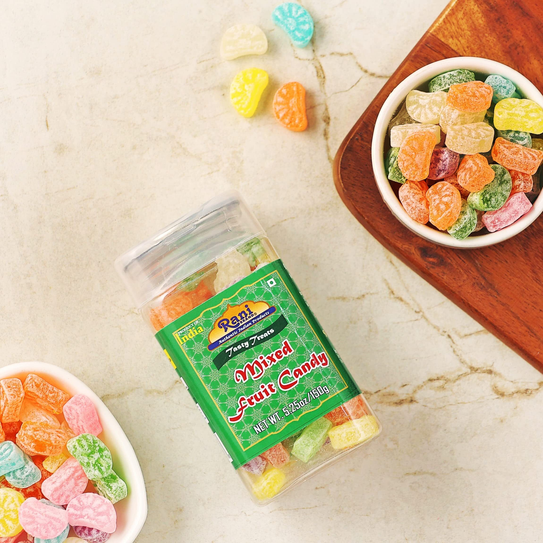 Rani Mixed Fruit Candy 5.25oz (150g) Vacuum Sealed, Easy Open Top, Resealable Container ~ Indian Tasty Treats, Vegan, Gluten Friendly, NON-GMO, Indian Origin
