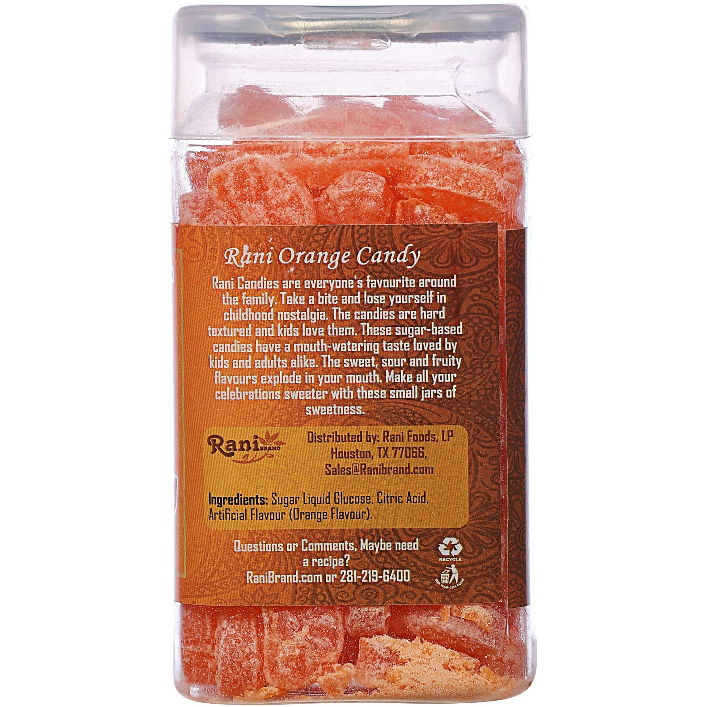 Rani Orange Candy 5.25oz (150g) Vacuum Sealed, Easy Open Top, Resealable Container ~ Indian Tasty Treats, Vegan, Gluten Friendly, NON-GMO, Indian Origin