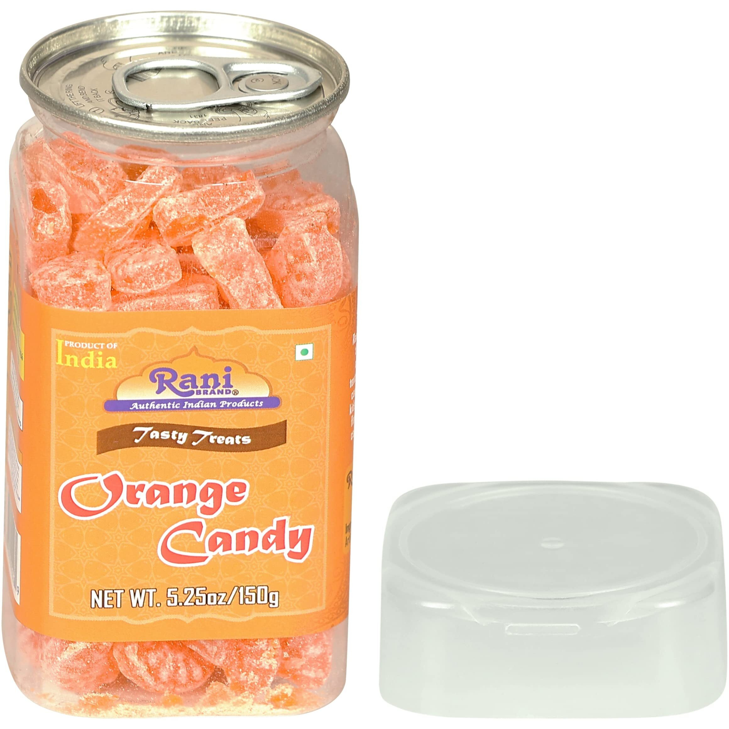 Rani Orange Candy 5.25oz (150g) Vacuum Sealed, Easy Open Top, Resealable Container ~ Indian Tasty Treats, Vegan, Gluten Friendly, NON-GMO, Indian Origin