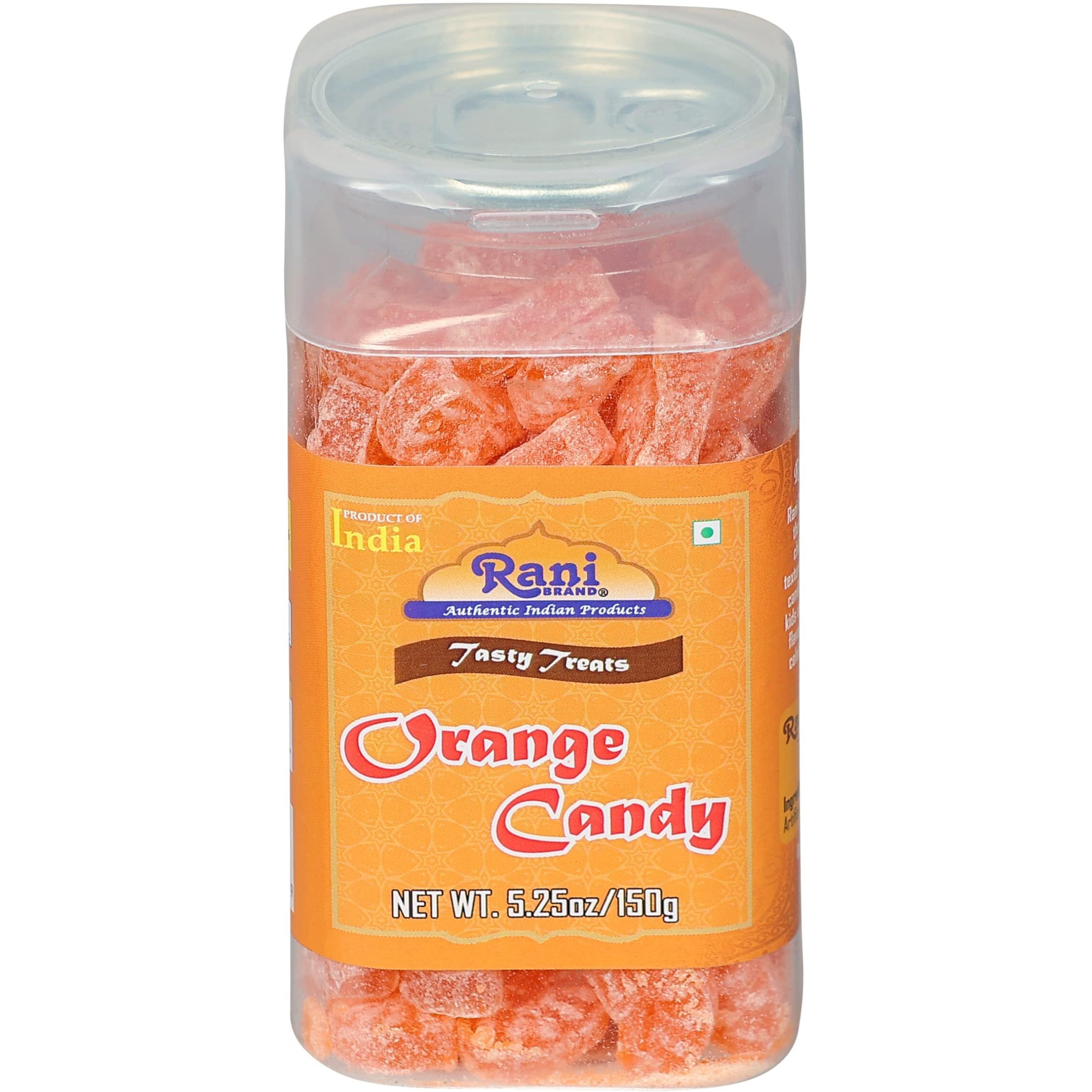 Rani Orange Candy 5.25oz (150g) Vacuum Sealed, Easy Open Top, Resealable Container ~ Indian Tasty Treats, Vegan, Gluten Friendly, NON-GMO, Indian Origin