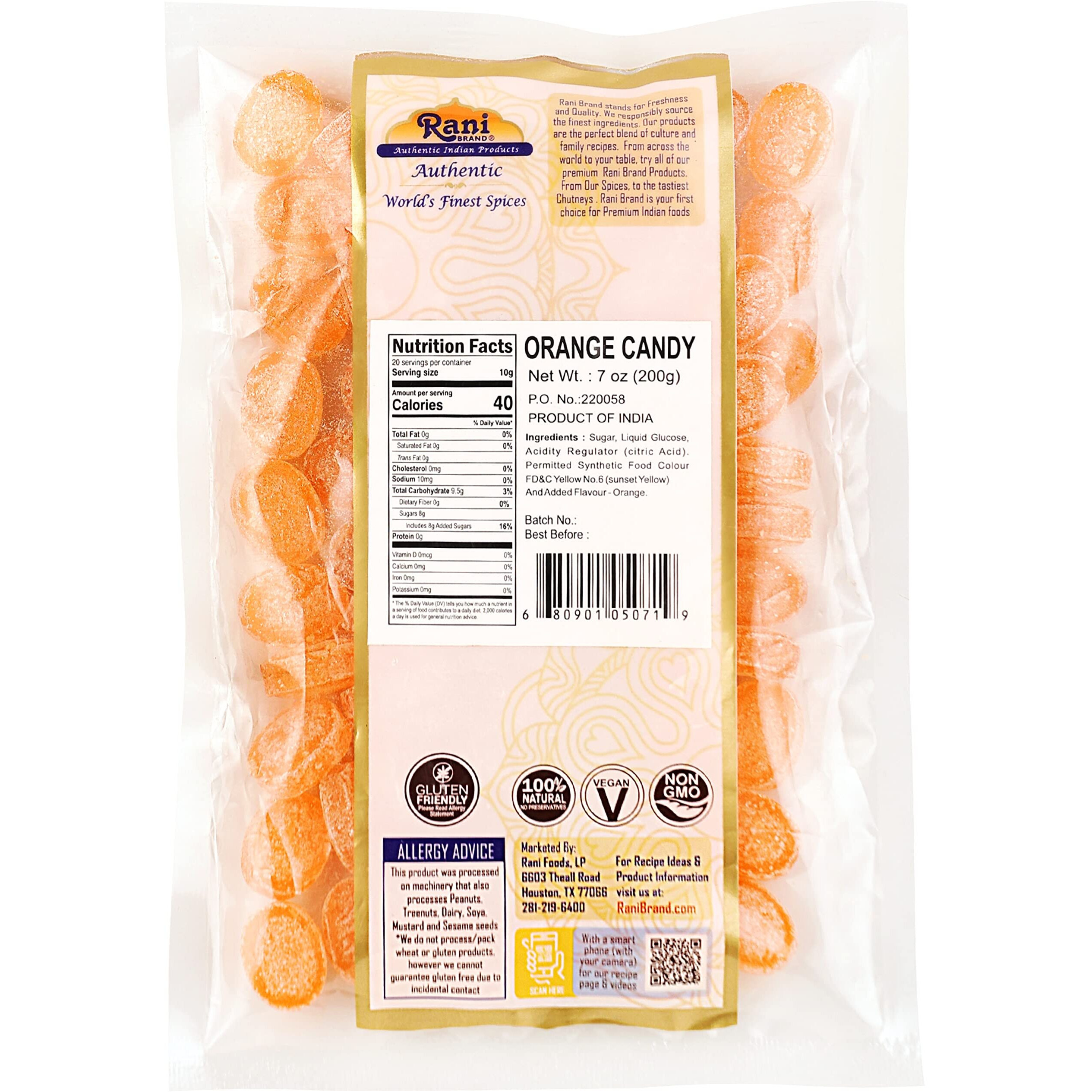Rani Orange Candy 7oz (200g) ~ Indian Tasty Treats, Vegan, Gluten Friendly, NON-GMO, Indian Origin