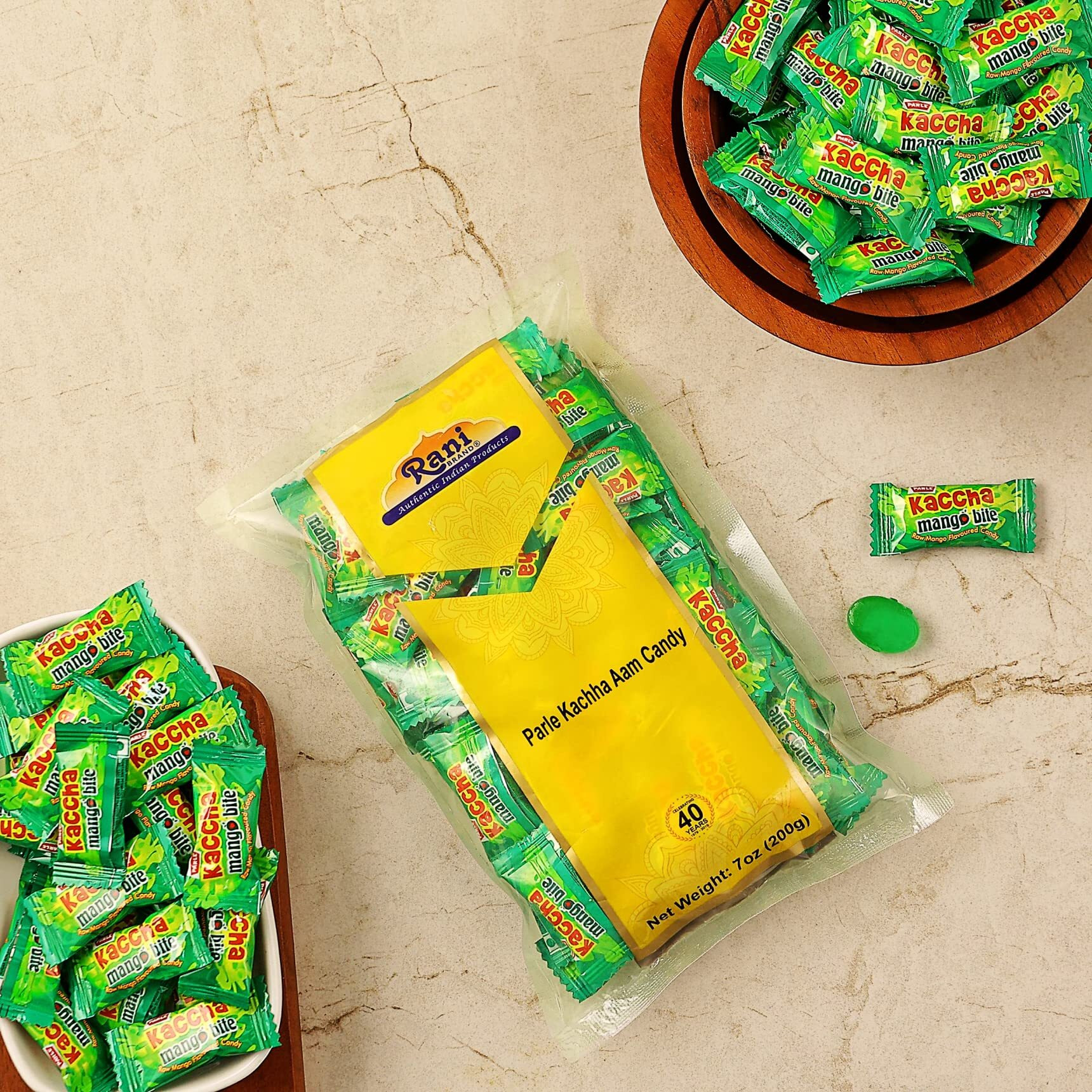 Rani Parle Kachha Aam Candy 7oz (200g) Individually Wrapped ~ Indian Tasty Treats, Vegan, Gluten Friendly, NON-GMO, Indian Origin