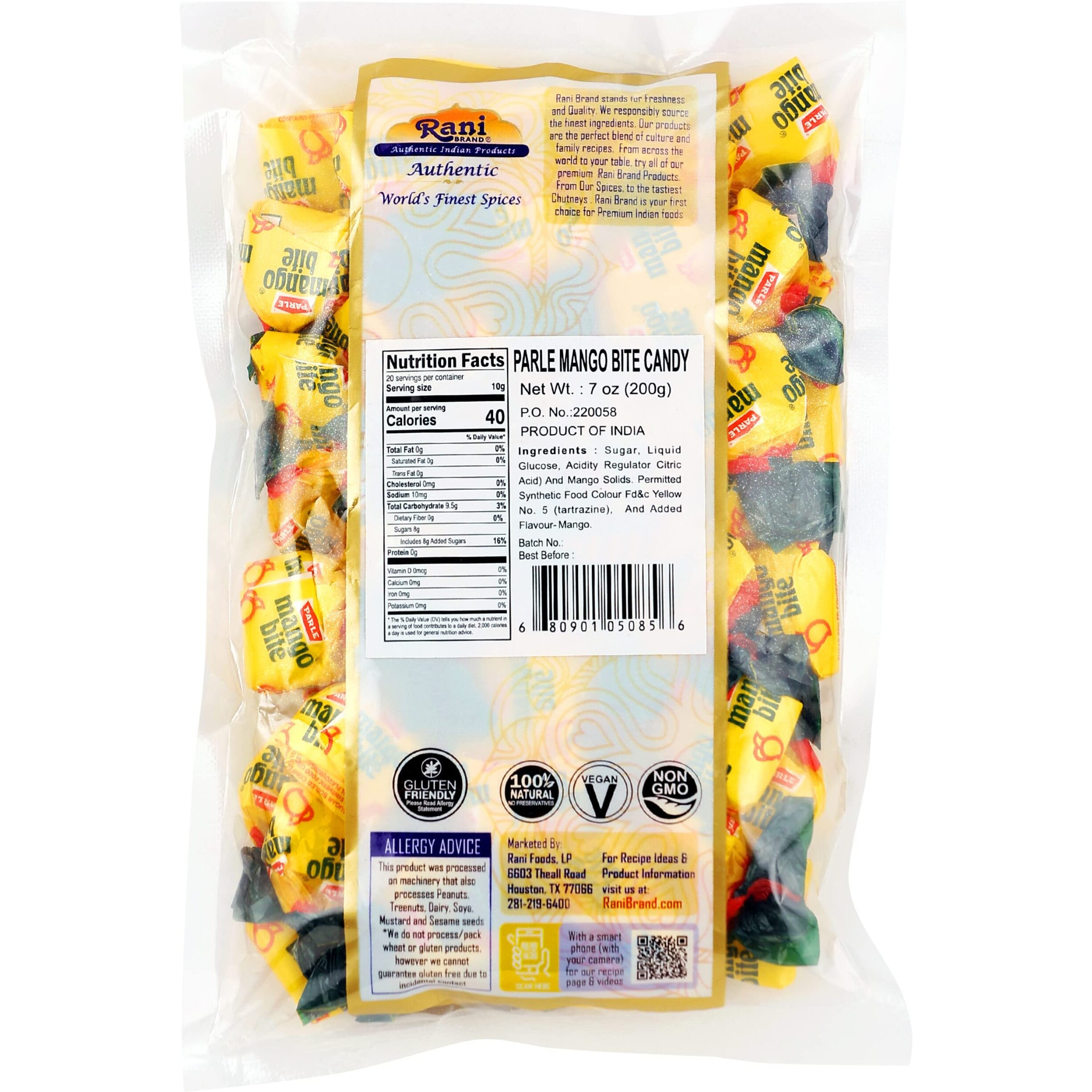 Rani Parle Mango Bite Candy 7oz (200g) Individually Wrapped ~ Indian Tasty Treats, Vegan, Gluten Friendly, NON-GMO, Indian Origin