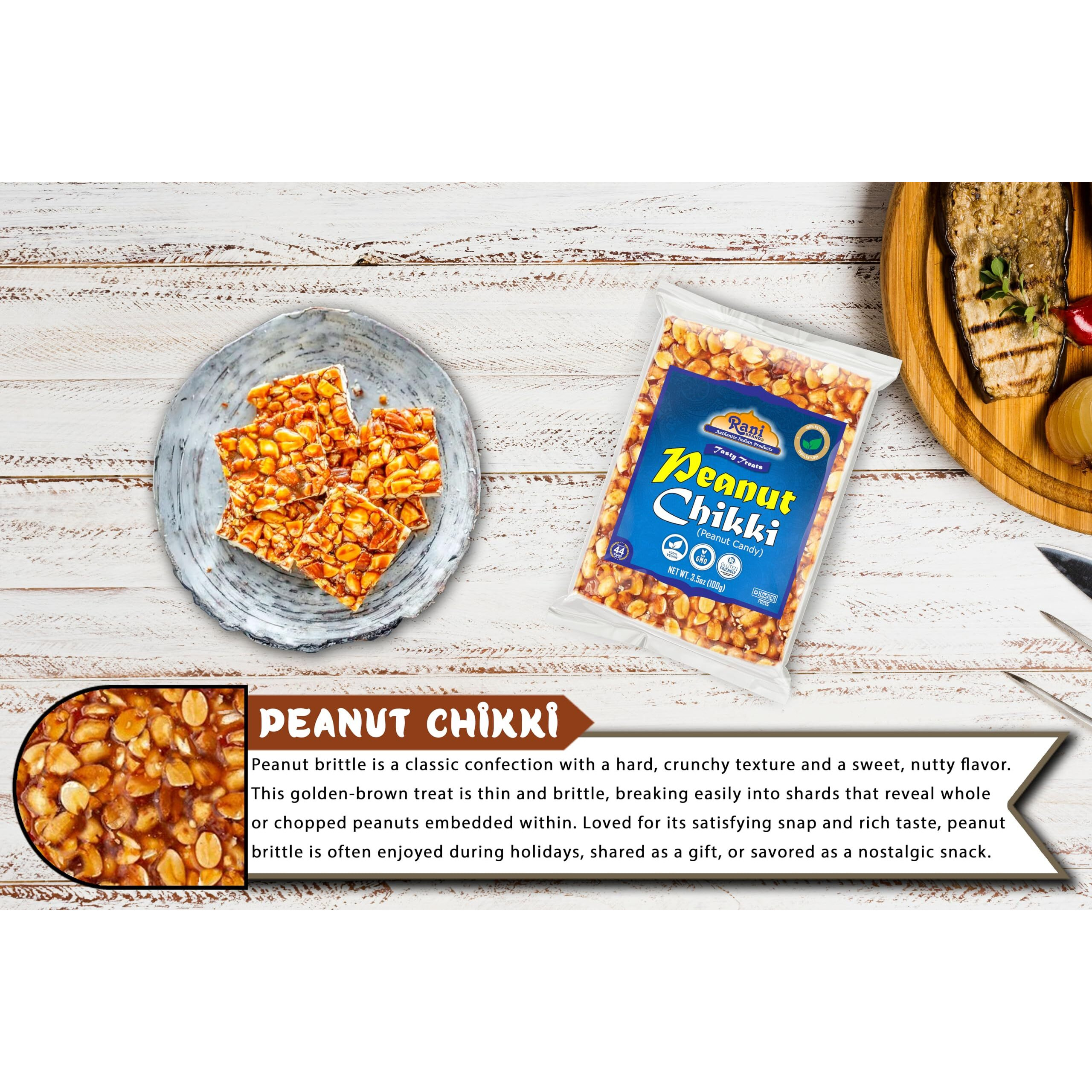 Rani Peanut Chikki (Brittle Candy) 100g (3.5oz) x Pack of 20 ~ All Natural, Vegan, Kosher, No colors, Gluten Friendly, Indian Origin