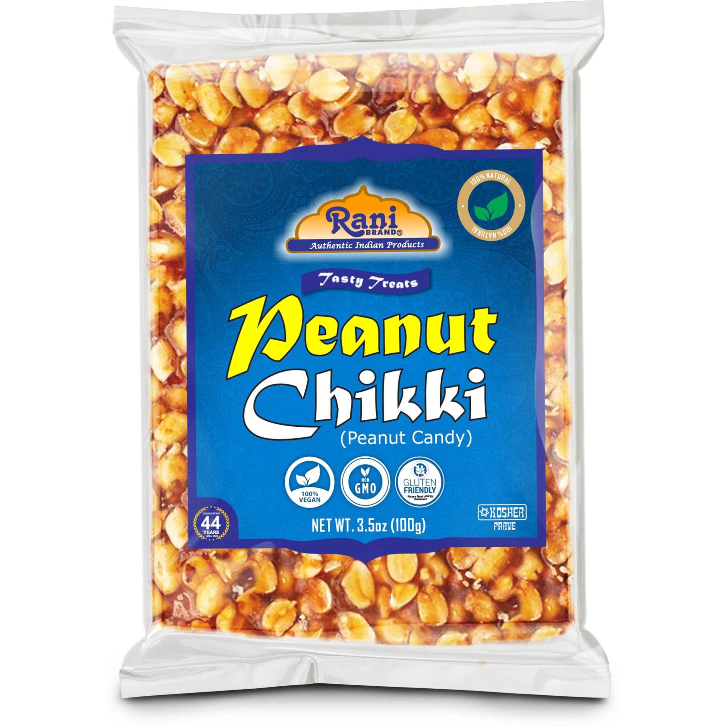 Rani Peanut Chikki (Brittle Candy) 100g (3.5oz) x Pack of 20 ~ All Natural, Vegan, Kosher, No colors, Gluten Friendly, Indian Origin