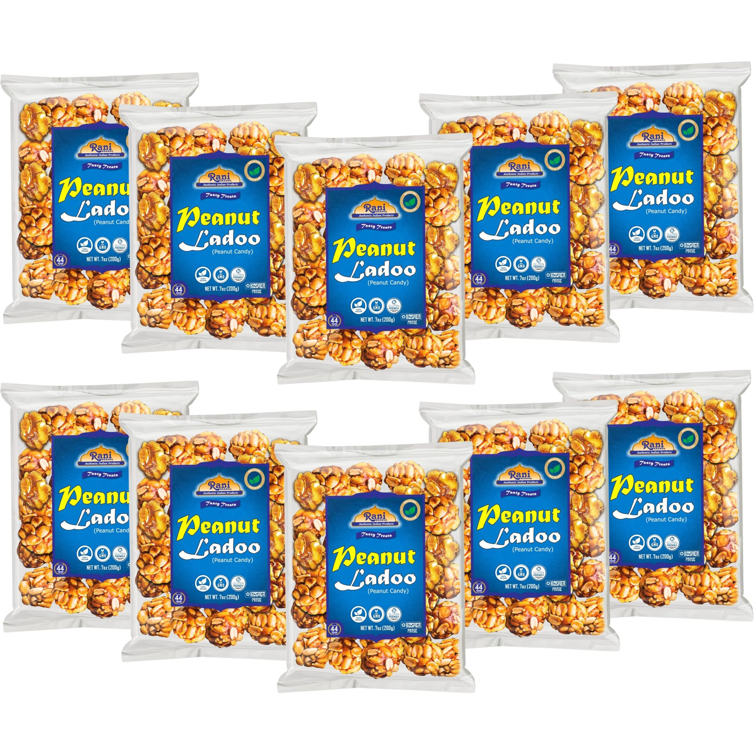 Rani Peanut Ladoo (Round Peanut Brittle Candy) 7oz (200g) x Pack of 10 ~ All Natural, Vegan, No colors, Gluten Friendly, Indian Origin