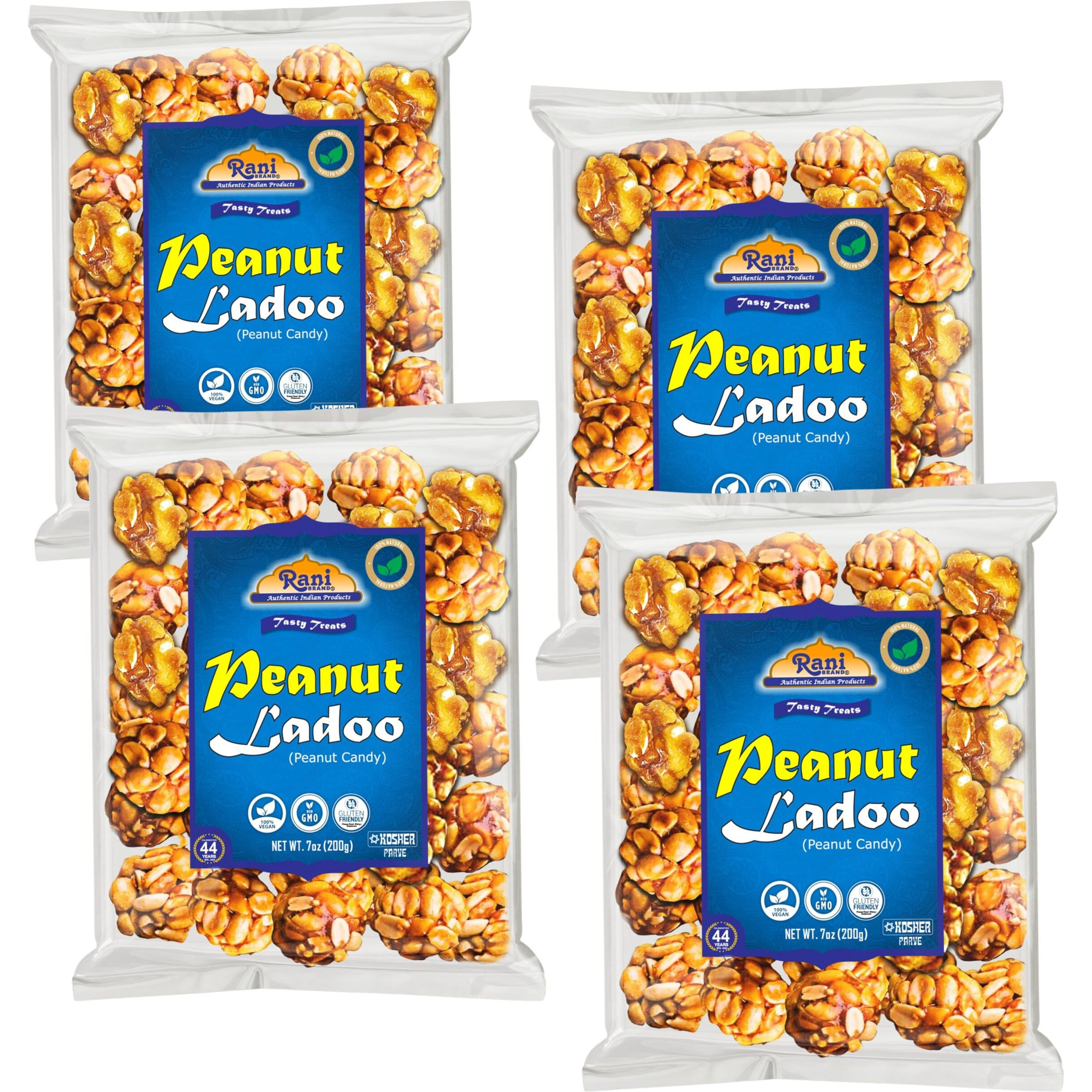 Rani Peanut Ladoo (Round Peanut Brittle Candy) 7oz (200g) x Pack of 4 ~ All Natural, Vegan, No colors, Gluten Friendly, Indian Origin
