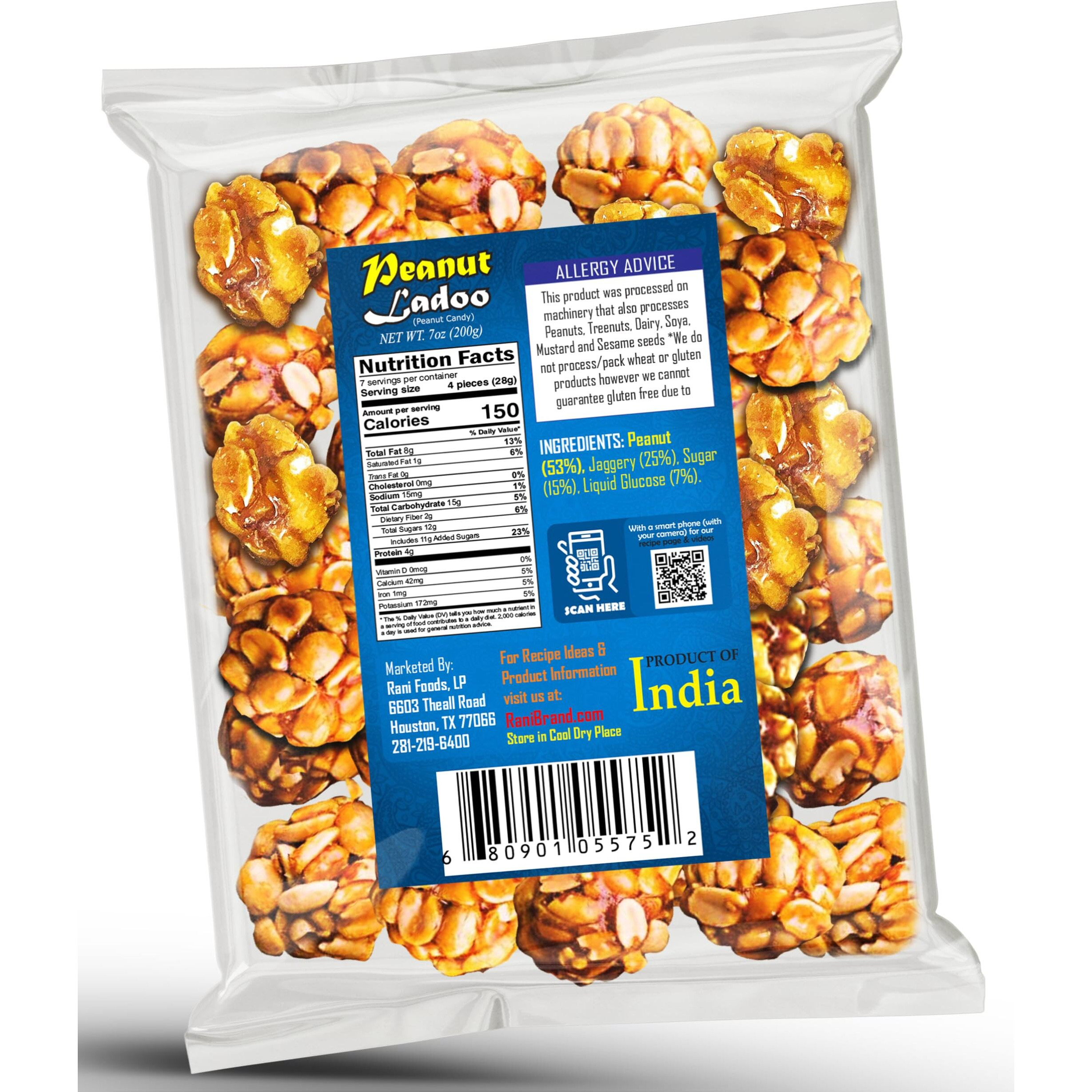 Rani Peanut Ladoo (Round Peanut Brittle Candy) 7oz (200g) x Pack of 4 ~ All Natural, Vegan, No colors, Gluten Friendly, Indian Origin