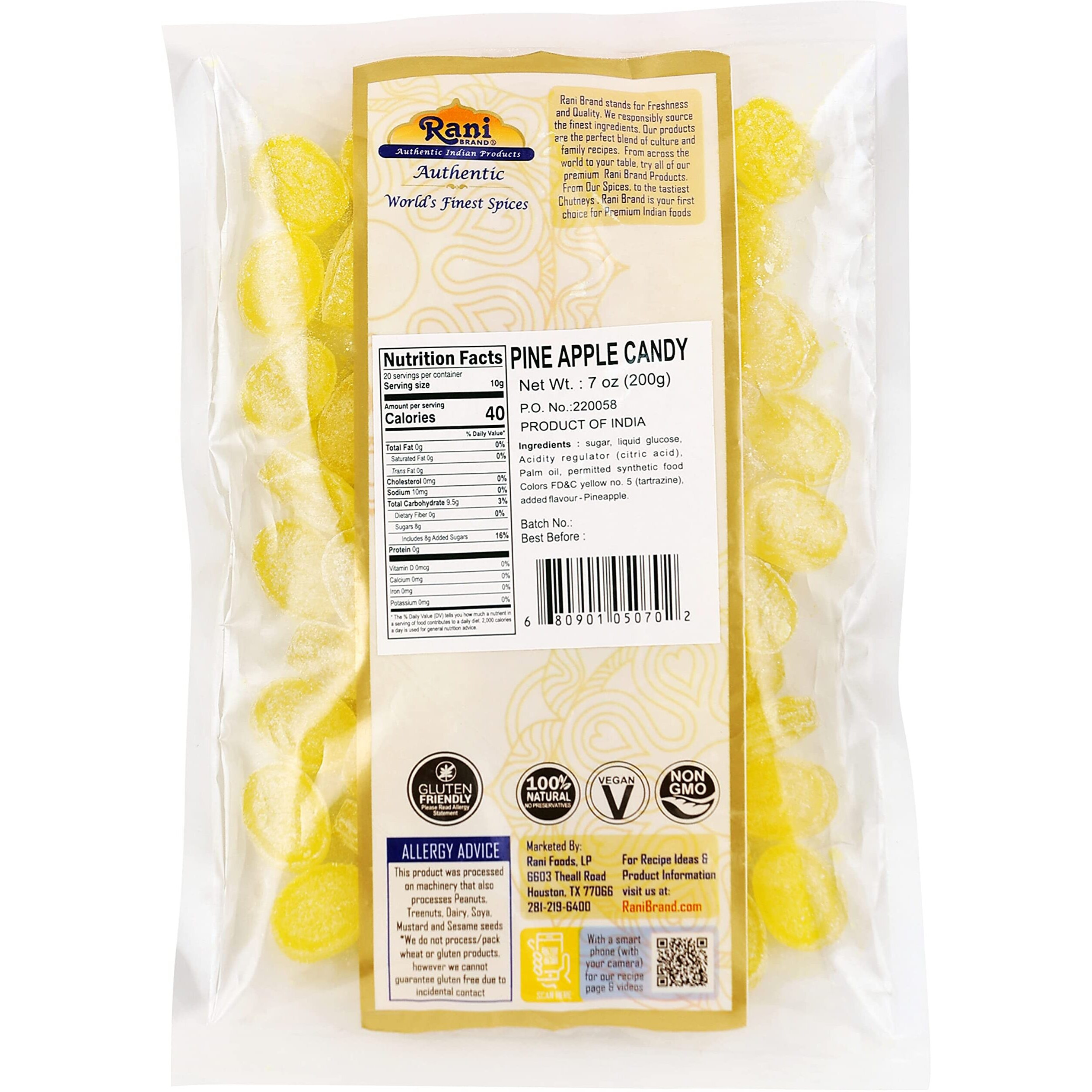 Rani Pine Apple Candy 7oz (200g) ~ Indian Tasty Treats, Vegan, Gluten Friendly, NON-GMO, Indian Origin