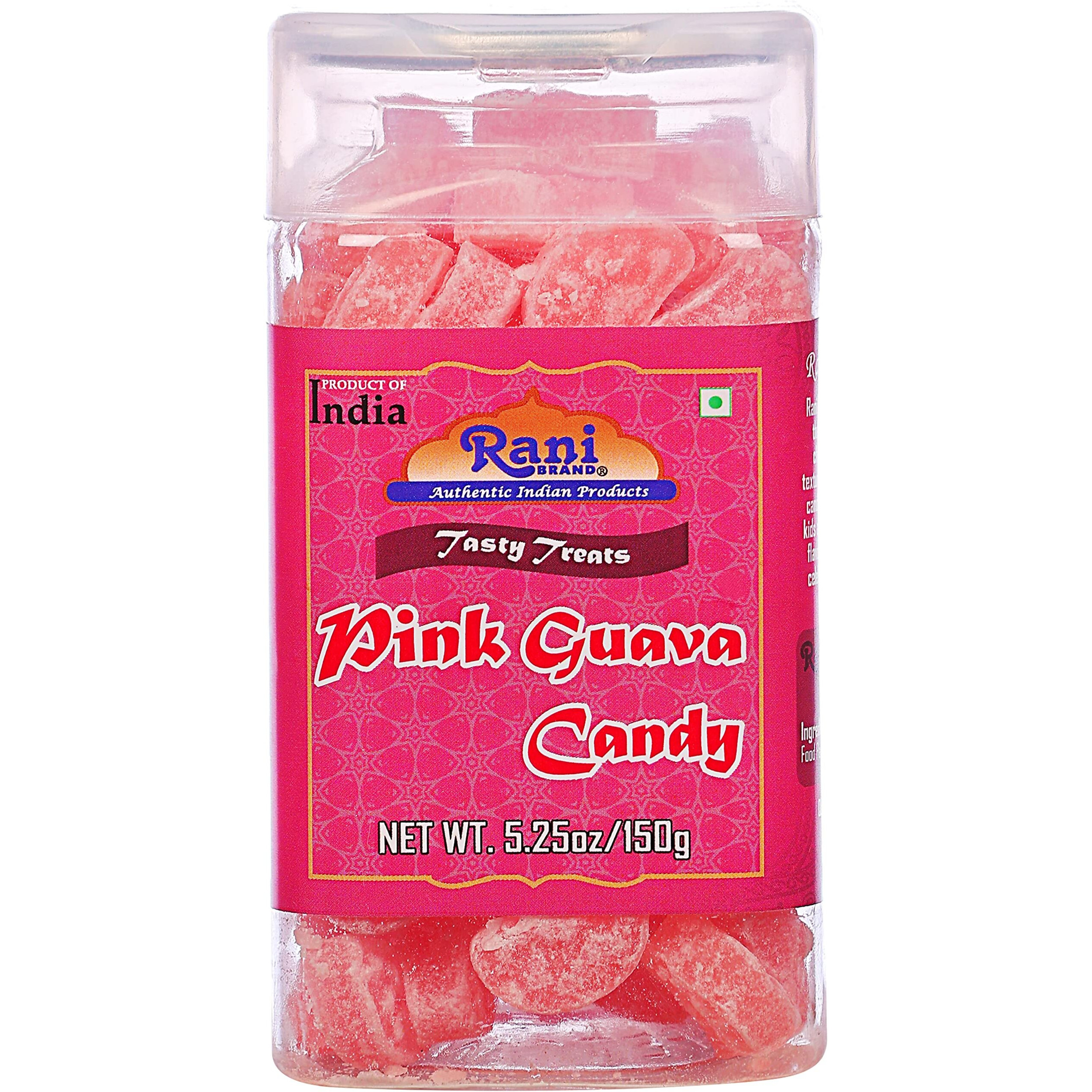 Rani Pink Guava Candy 5.25oz (150g) Vacuum Sealed, Easy Open Top, Resealable Container ~ Indian Tasty Treats, Vegan, Gluten Friendly, NON-GMO, Indian Origin