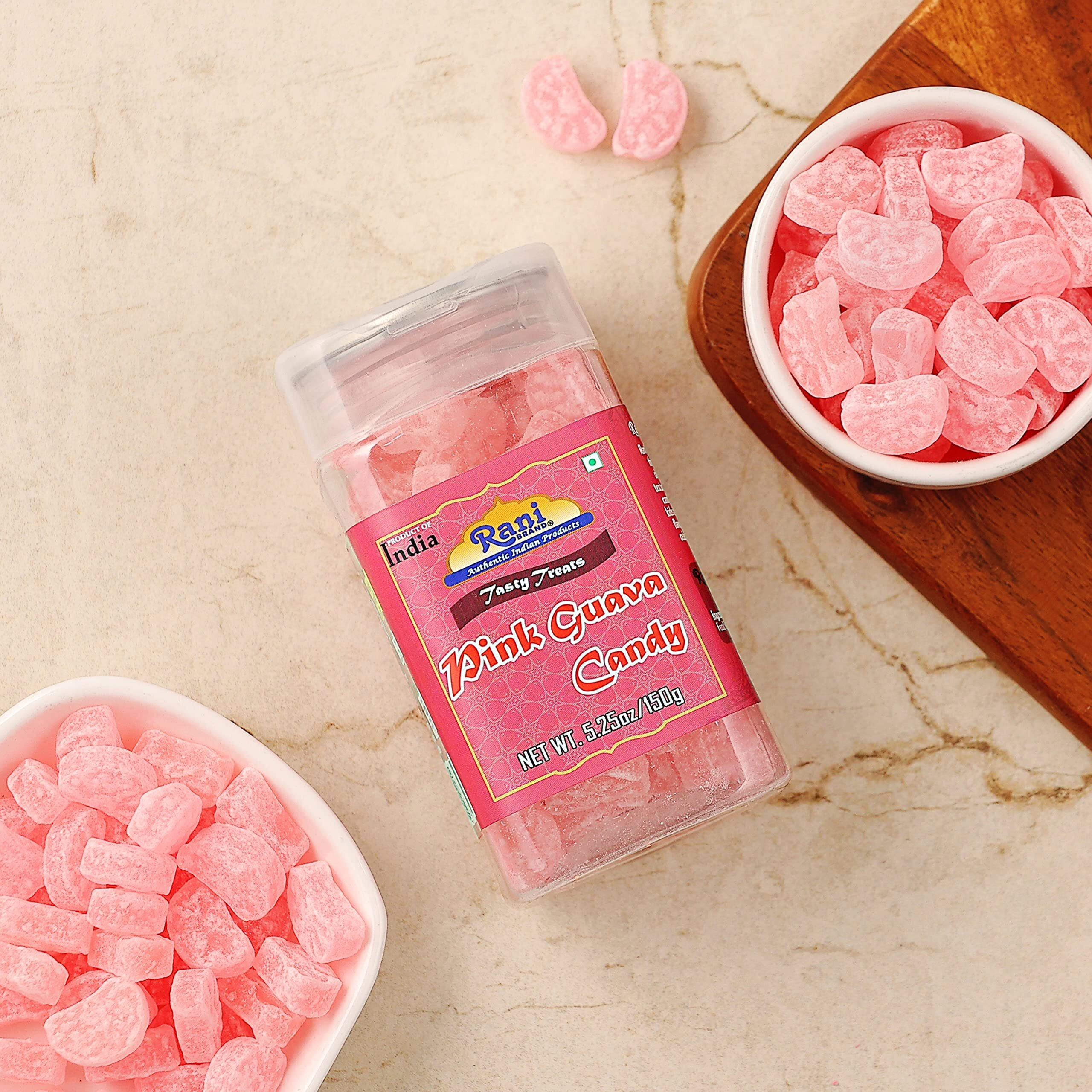 Rani Pink Guava Candy 5.25oz (150g) Vacuum Sealed, Easy Open Top, Resealable Container ~ Indian Tasty Treats, Vegan, Gluten Friendly, NON-GMO, Indian Origin