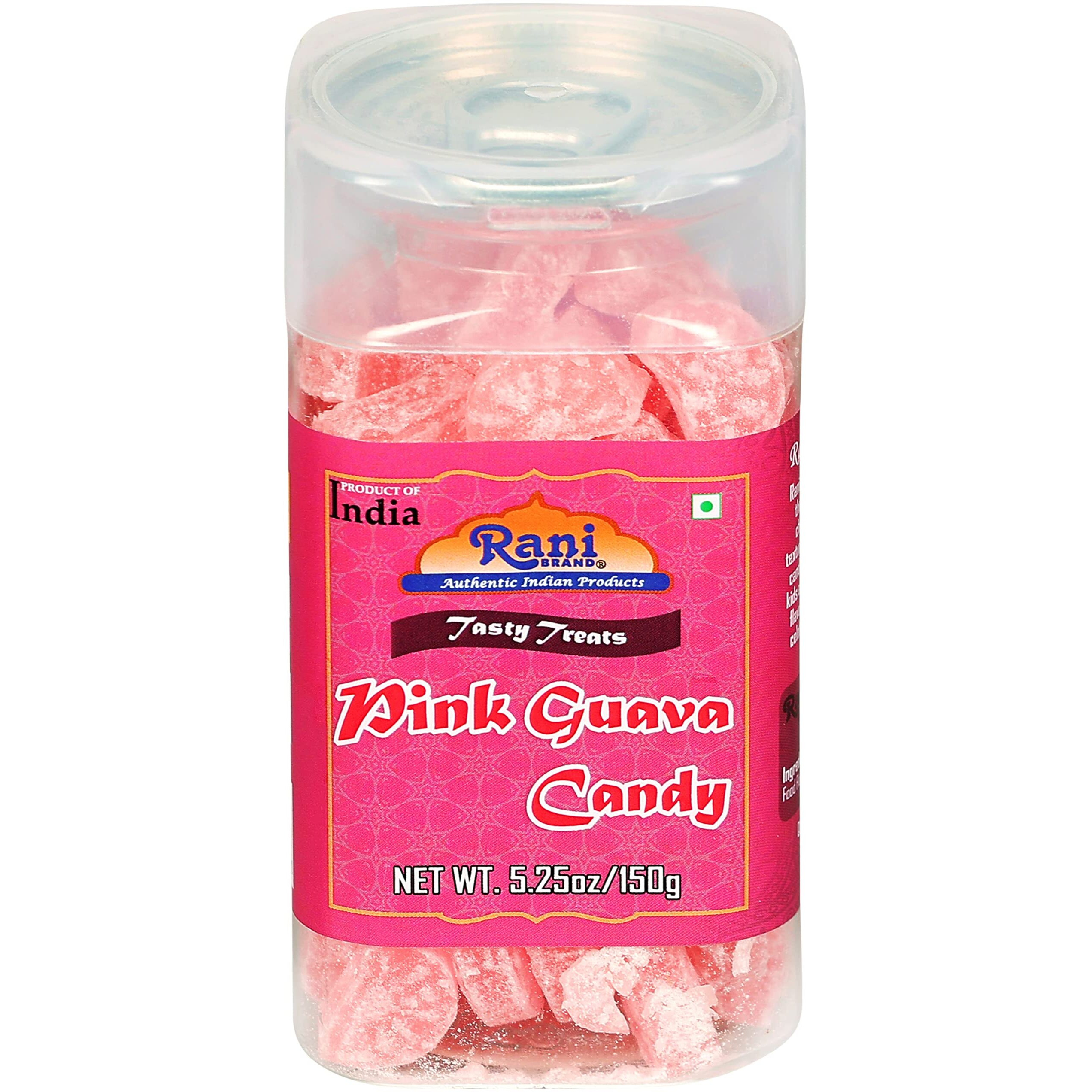 Rani Pink Guava Candy 5.25oz (150g) Vacuum Sealed, Easy Open Top, Resealable Container ~ Indian Tasty Treats, Vegan, Gluten Friendly, NON-GMO, Indian Origin