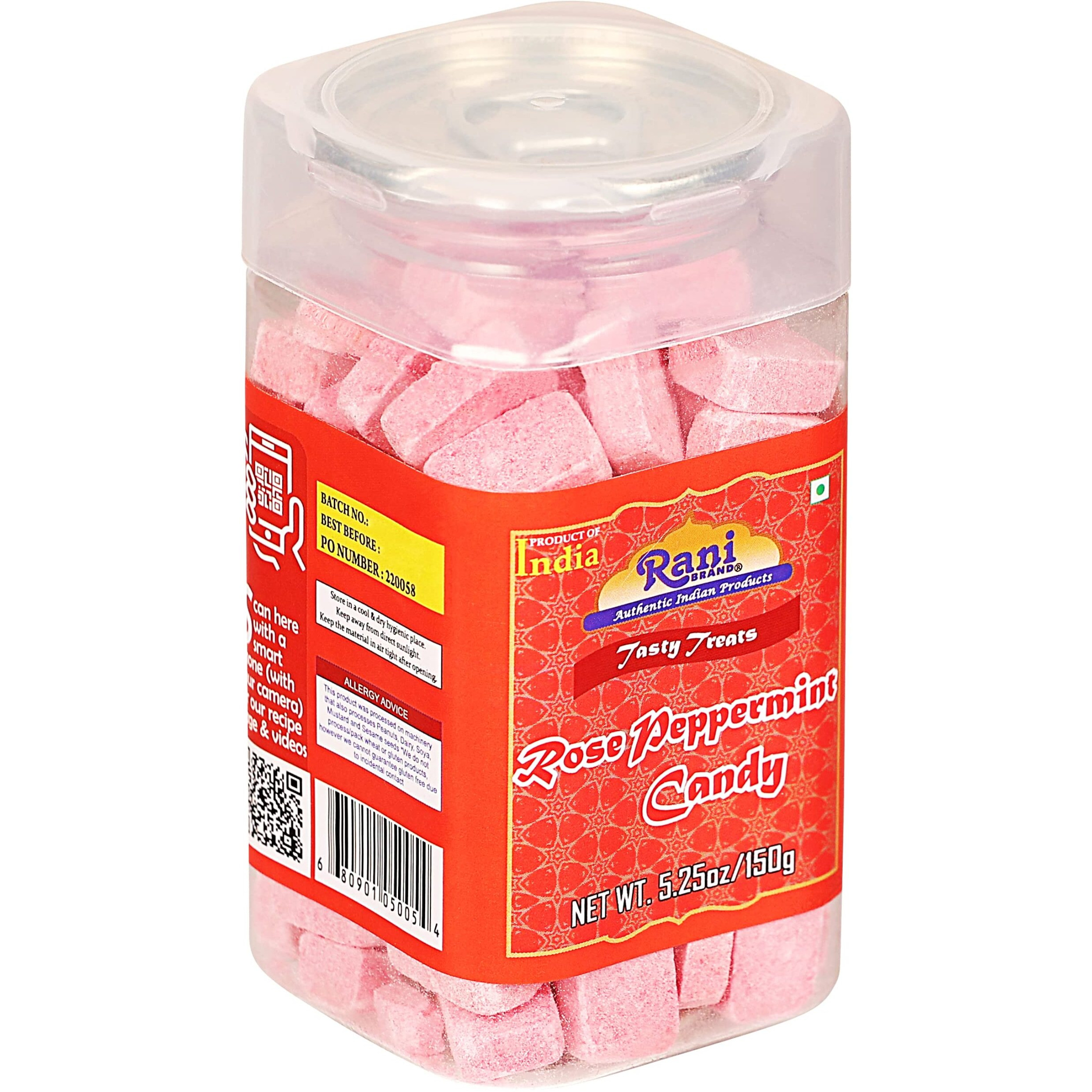 Rani Rose Peppermint Candy 5.25oz (150g) Vacuum Sealed, Easy Open Top, Resealable Container ~ Indian Tasty Treats, Vegan, Gluten Friendly, NON-GMO, Indian Origin