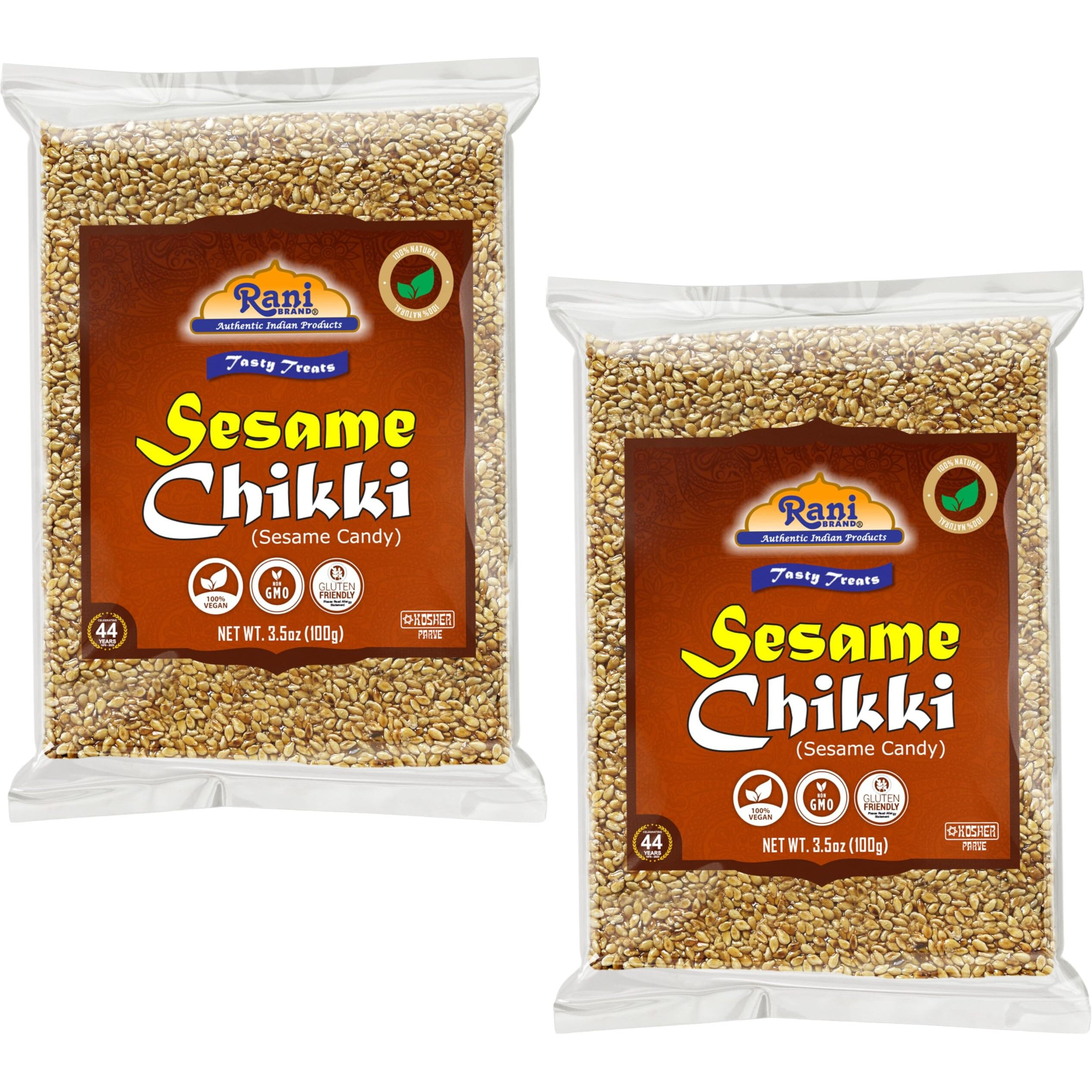 Rani Sesame Chikki (Brittle Candy) 3.5oz (100g) x Pack of 2 ~ All Natural, Vegan, Kosher, No colors, Gluten Friendly, Indian Origin (Size 3.5oz (100g) x Pack of 2)