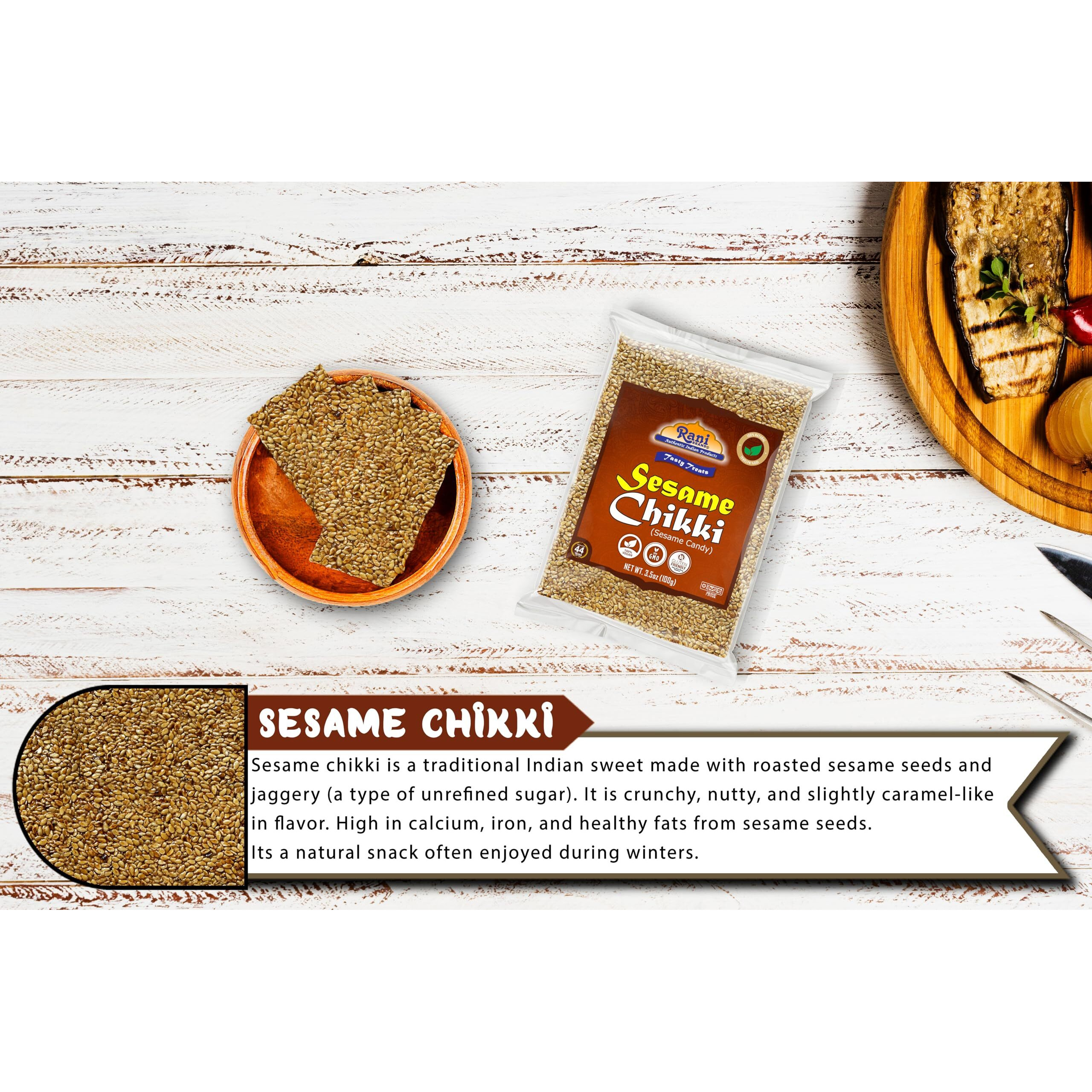 Rani Sesame Chikki (Brittle Candy) 3.5oz (100g) x Pack of 20 ~ All Natural, Vegan, Kosher, No colors, Gluten Friendly, Indian Origin
