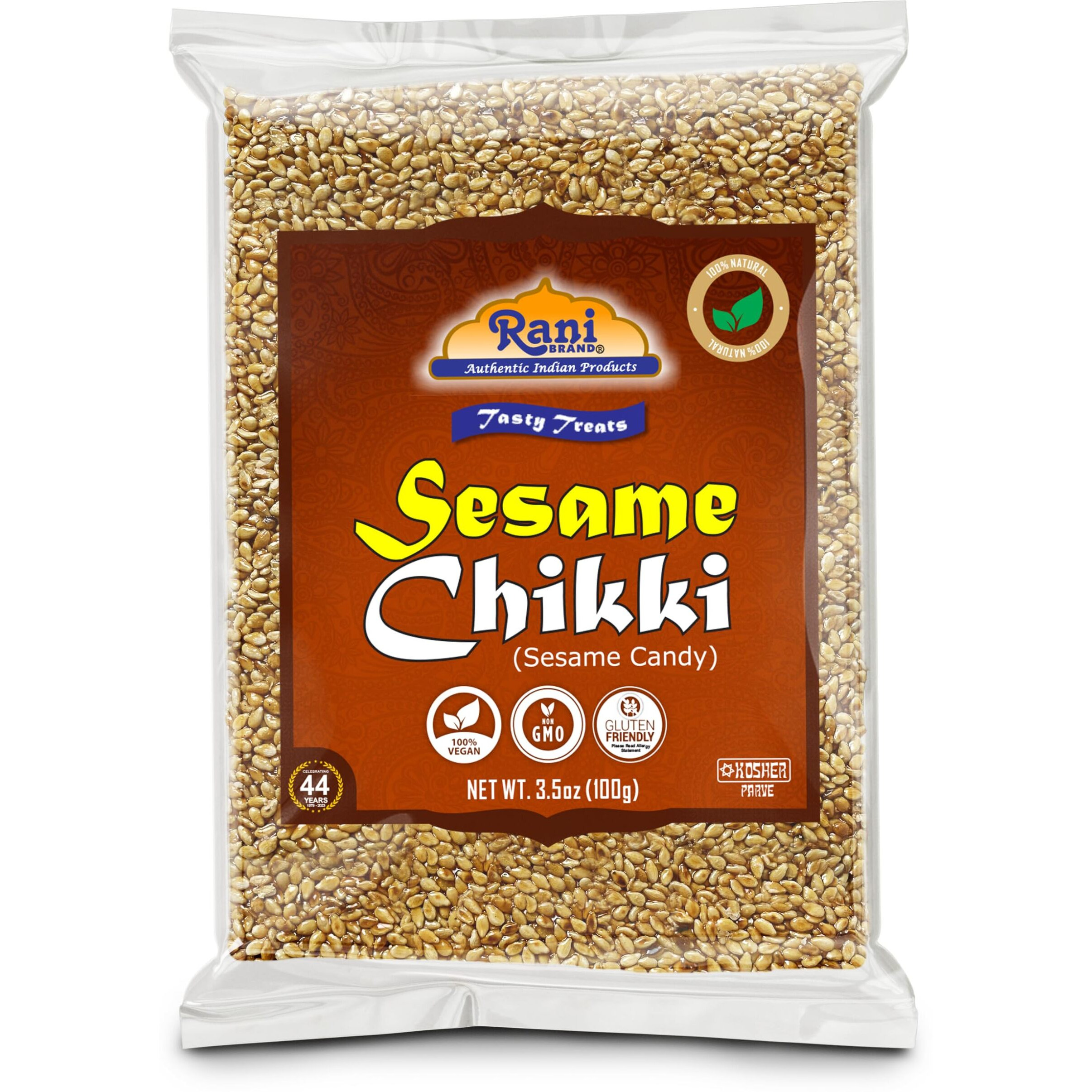 Rani Sesame Chikki (Brittle Candy) 3.5oz (100g) x Pack of 4 ~ All Natural, Vegan, Kosher, No colors, Gluten Friendly, Indian Origin