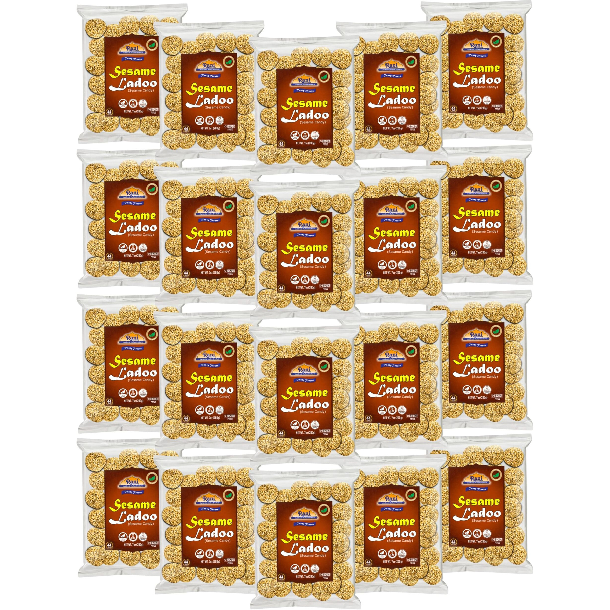 Rani Sesame Ladoo (Round Sesame Brittle Candy) 7oz (200g) x Pack of 20 ~ All Natural, Vegan, No colors, Gluten Friendly, Indian Origin