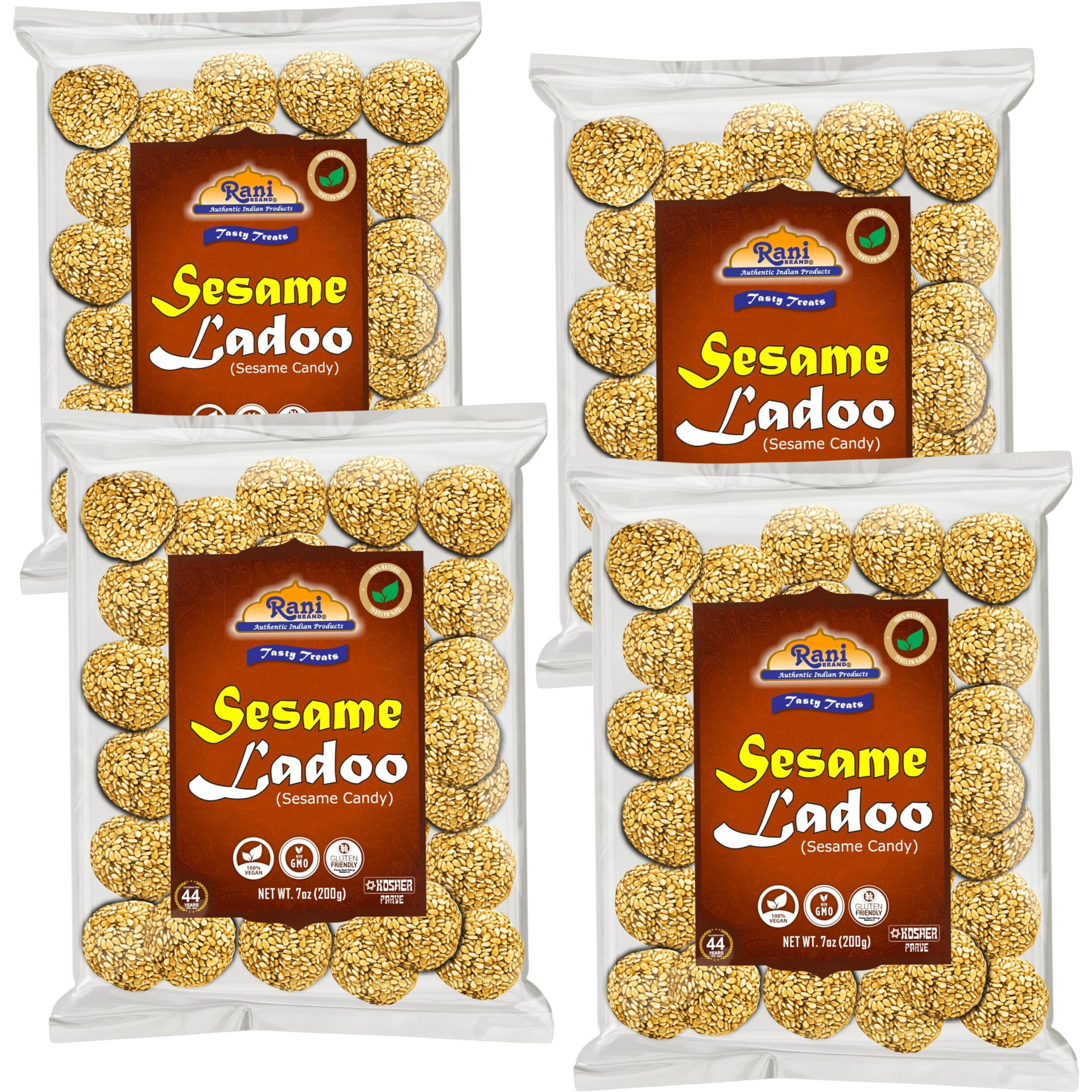 Rani Sesame Ladoo (Round Sesame Brittle Candy) 7oz (200g) x Pack of 4 ~ All Natural, Vegan, No colors, Gluten Friendly, Indian Origin