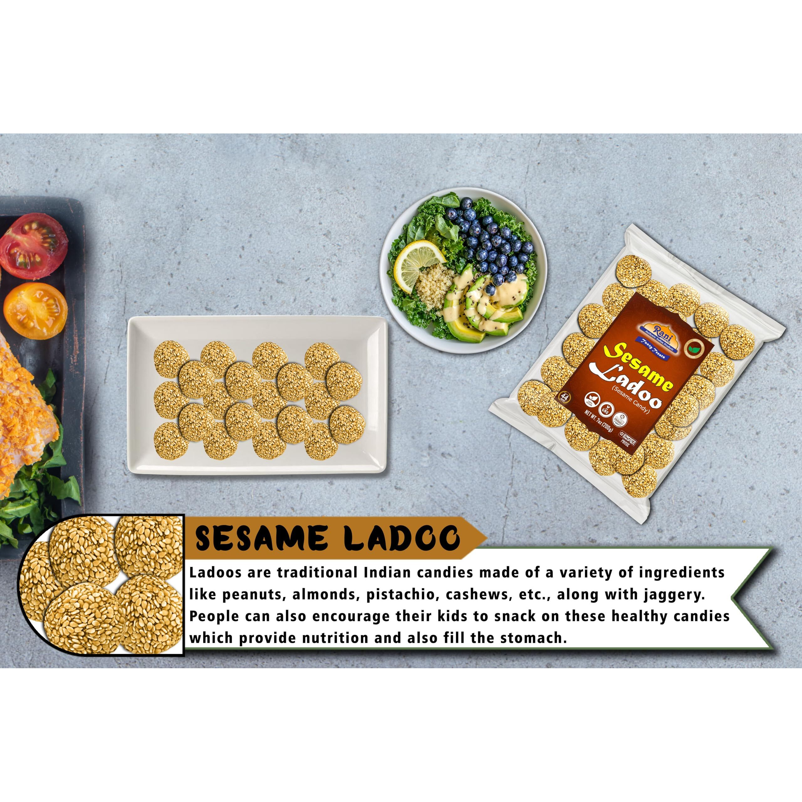 Rani Sesame Ladoo (Round Sesame Brittle Candy) 7oz (200g) x Pack of 4 ~ All Natural, Vegan, No colors, Gluten Friendly, Indian Origin