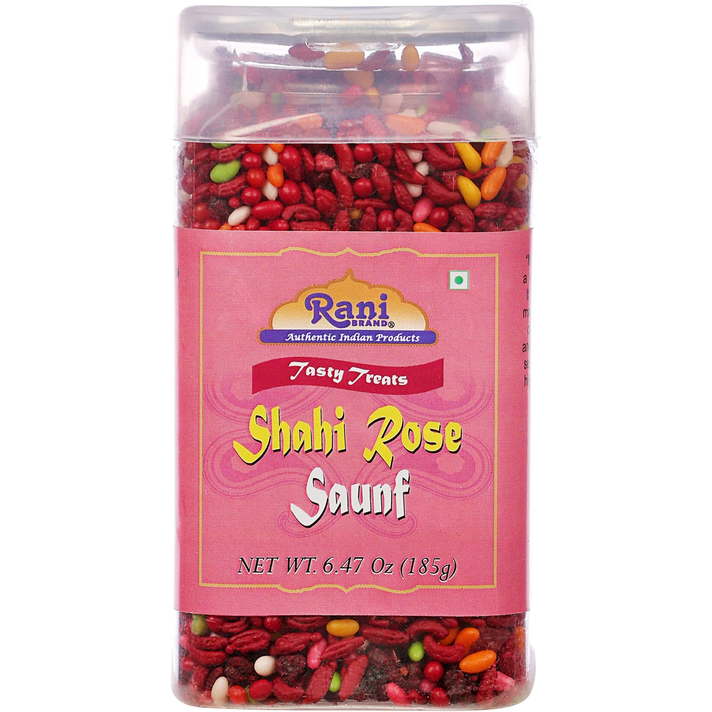 Rani Shahi Rose Saunf 6.47oz (185g) Vacuum Sealed, Easy Open Top, Resealable Container ~ Indian Tasty Treats, Vegan, Gluten Friendly, NON-GMO, Indian Origin