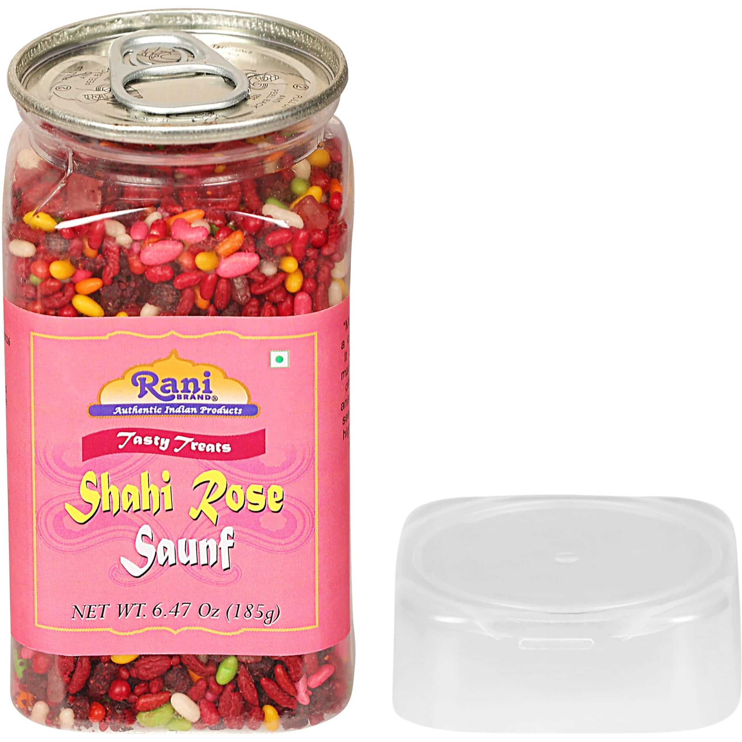 Rani Shahi Rose Saunf 6.47oz (185g) Vacuum Sealed, Easy Open Top, Resealable Container ~ Indian Tasty Treats, Vegan, Gluten Friendly, NON-GMO, Indian Origin