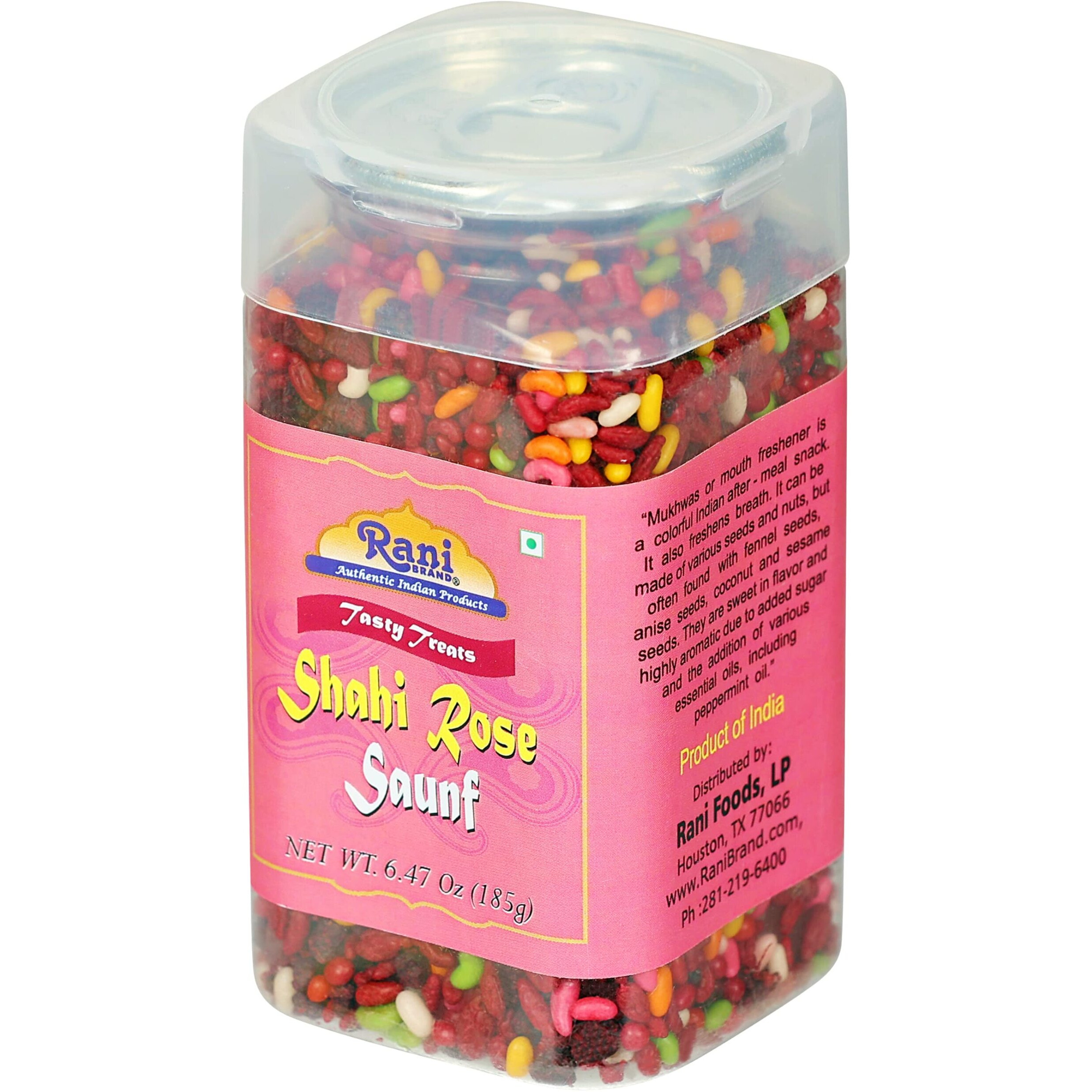 Rani Shahi Rose Saunf 6.47oz (185g) Vacuum Sealed, Easy Open Top, Resealable Container ~ Indian Tasty Treats, Vegan, Gluten Friendly, NON-GMO, Indian Origin