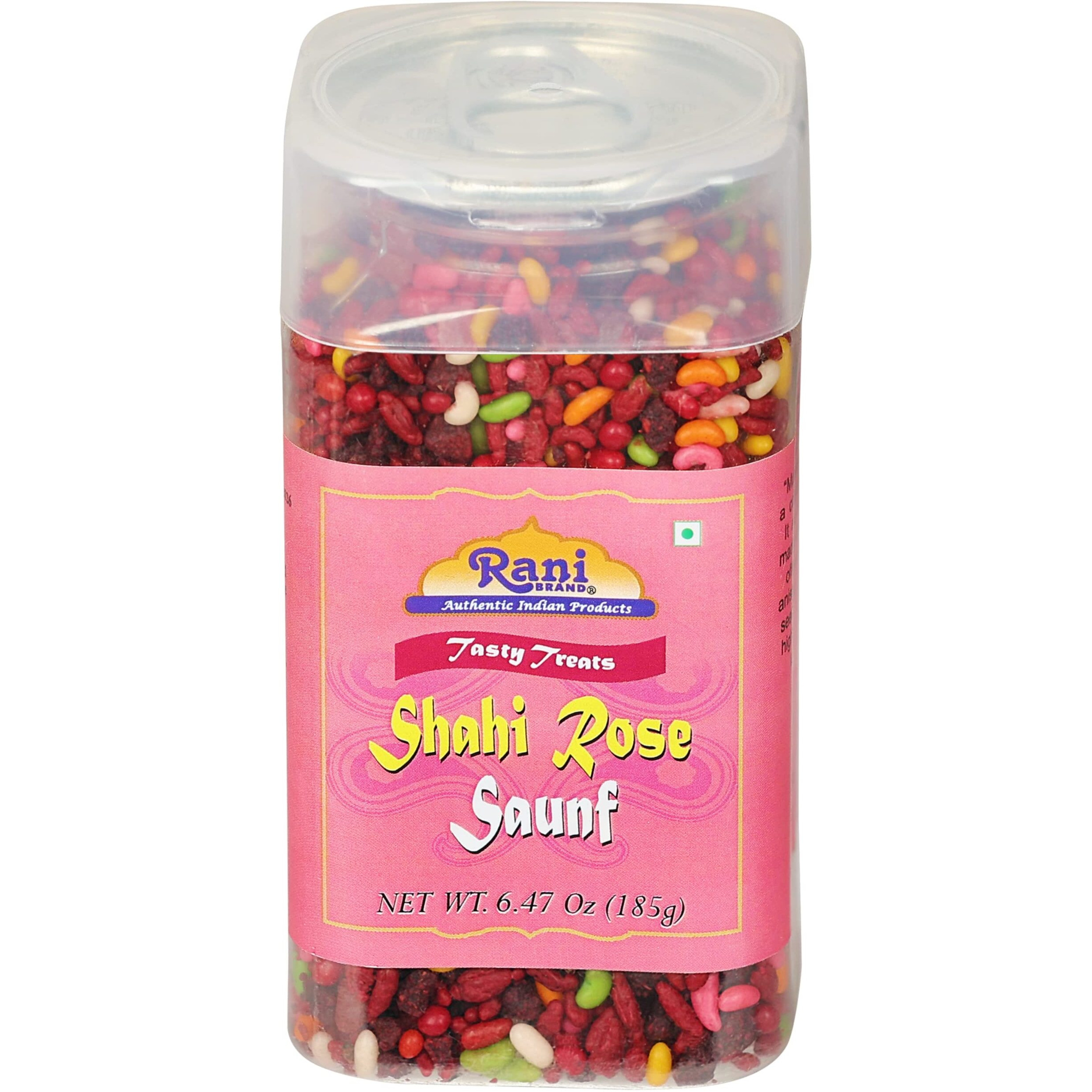 Rani Shahi Rose Saunf 6.47oz (185g) Vacuum Sealed, Easy Open Top, Resealable Container ~ Indian Tasty Treats, Vegan, Gluten Friendly, NON-GMO, Indian Origin