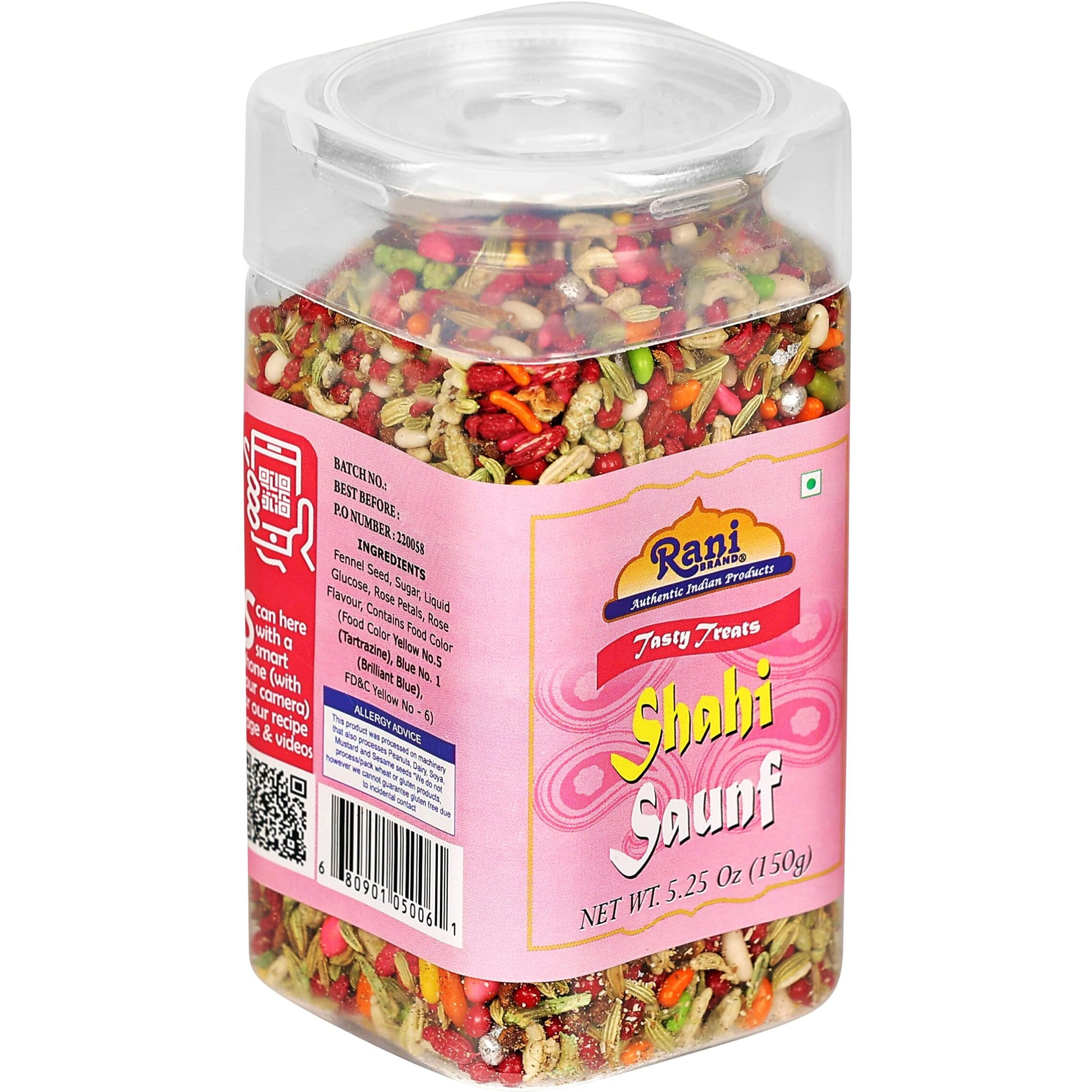 Rani Shahi Saunf 5.25oz (150g) Vacuum Sealed, Easy Open Top, Resealable Container ~ Indian Tasty Treats, Vegan, Gluten Friendly, NON-GMO, Indian Origin