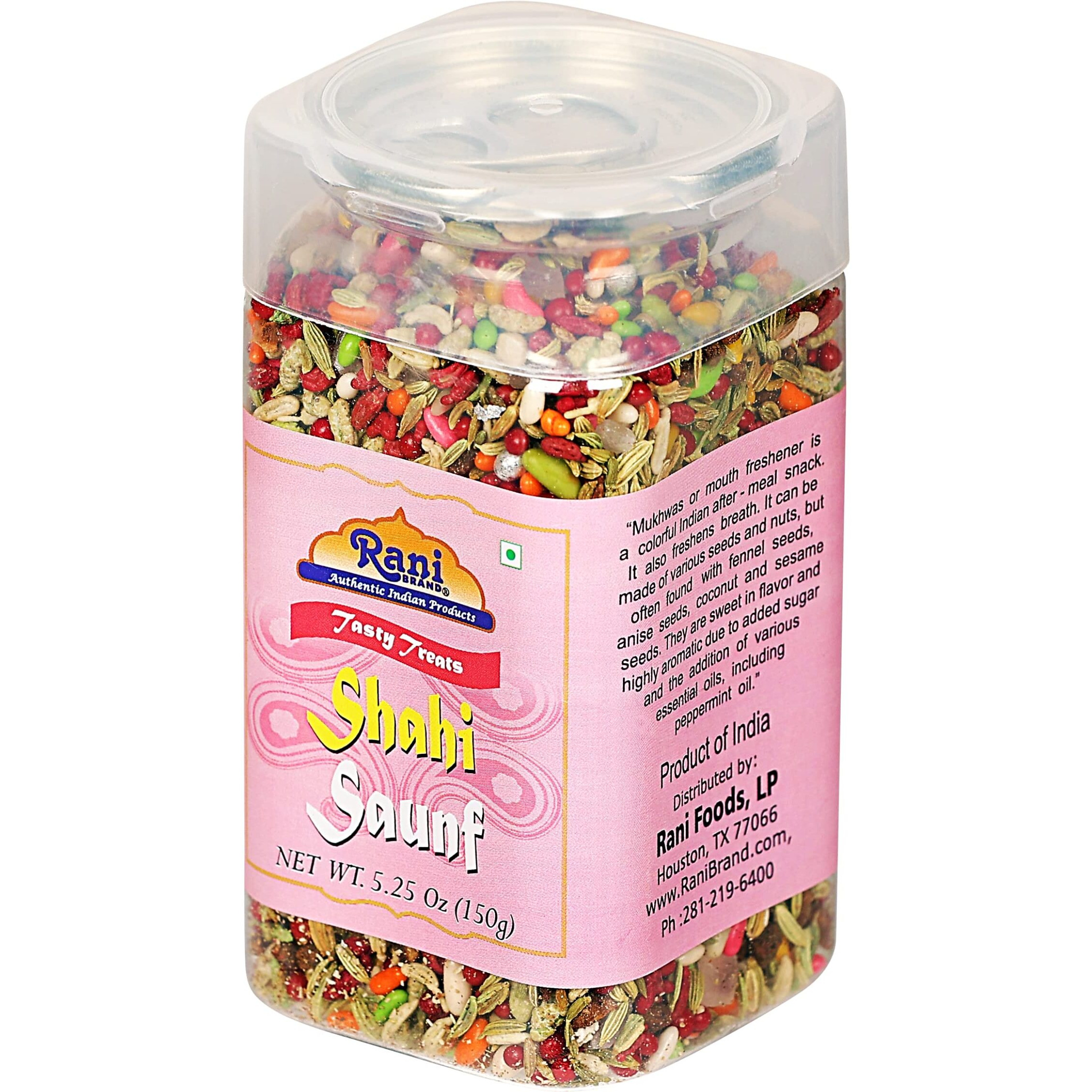 Rani Shahi Saunf 5.25oz (150g) Vacuum Sealed, Easy Open Top, Resealable Container ~ Indian Tasty Treats, Vegan, Gluten Friendly, NON-GMO, Indian Origin