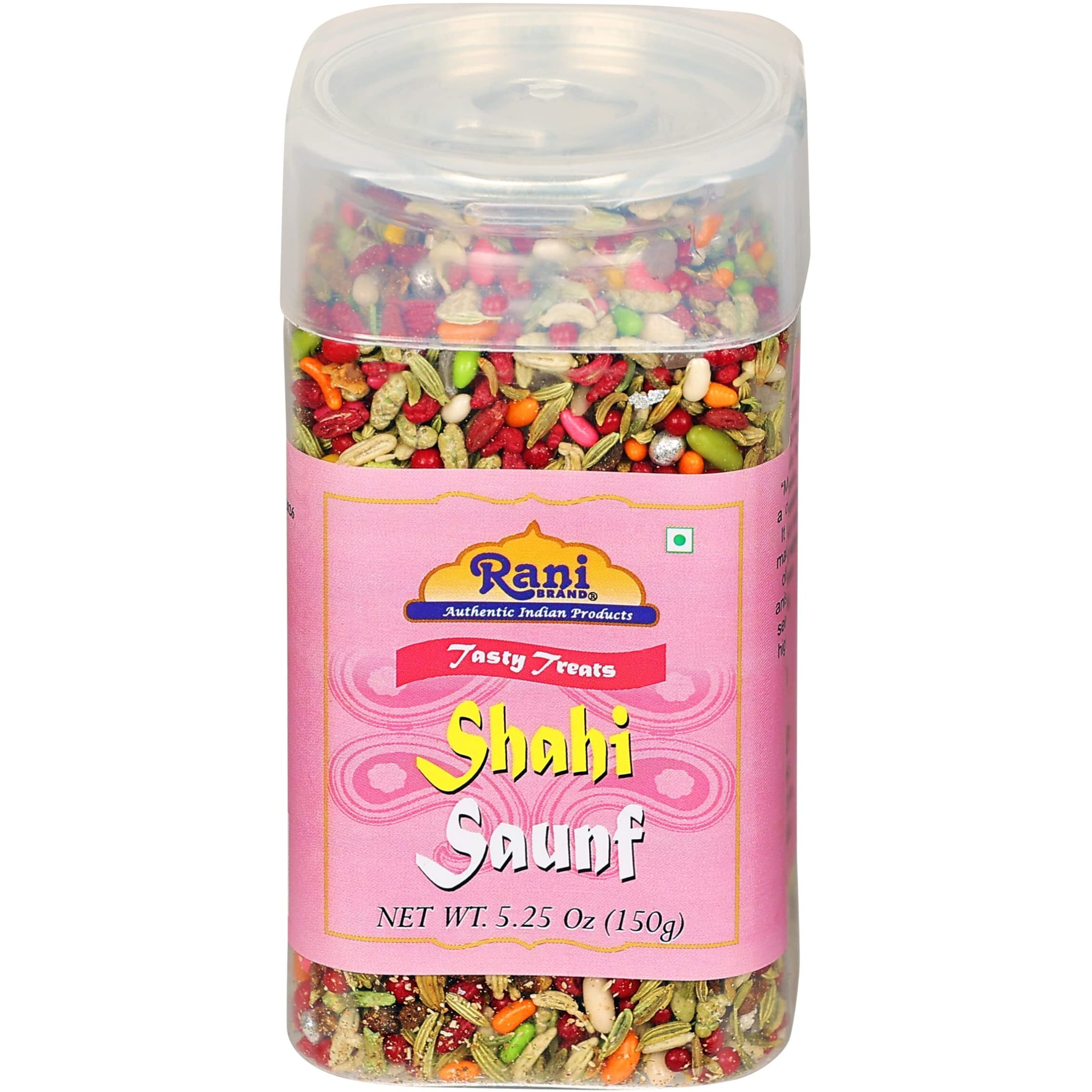 Rani Shahi Saunf 5.25oz (150g) Vacuum Sealed, Easy Open Top, Resealable Container ~ Indian Tasty Treats, Vegan, Gluten Friendly, NON-GMO, Indian Origin