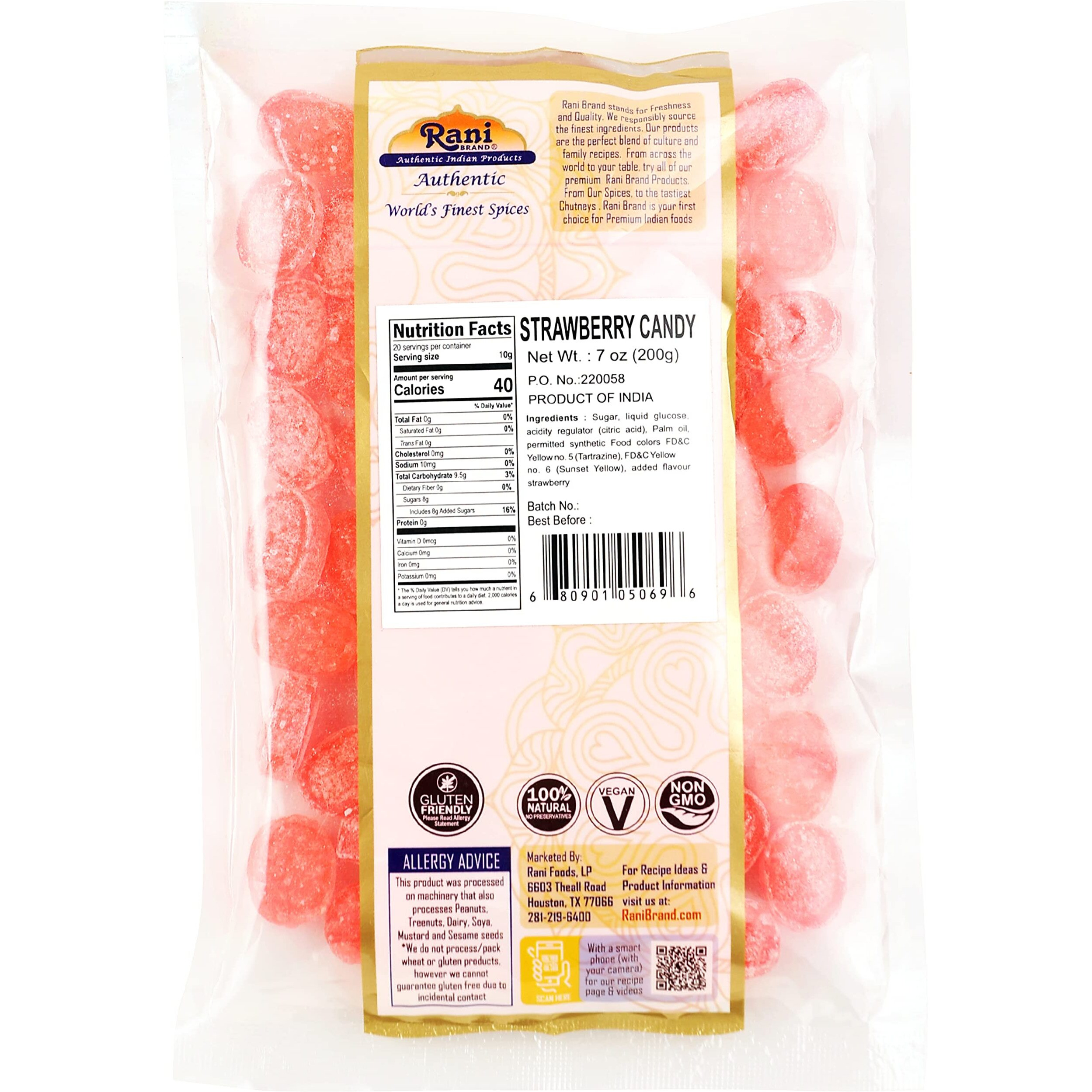 Rani Strawberry Candy 7oz (200g) ~ Indian Tasty Treats, Vegan, Gluten Friendly, NON-GMO, Indian Origin (Size 7oz (200g))