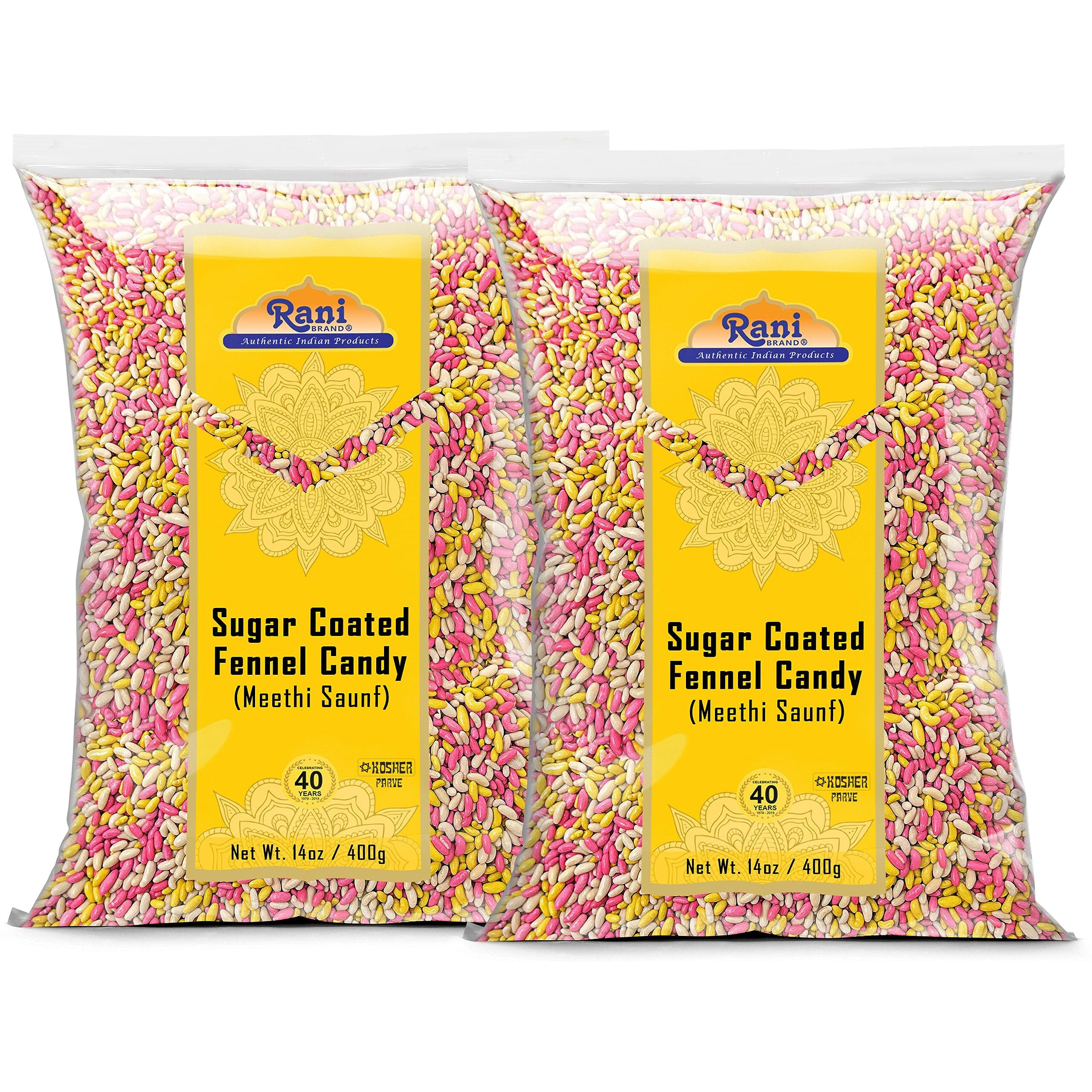 Rani Sugar Coated Fennel Candy 14oz (400g) - [Pack of 2 / 800g 28oz total] ~ Indian After Meal Digestive Treat, Vegan, Gluten Friendly, NON-GMO, Indian Origin (Size 14oz (400g))