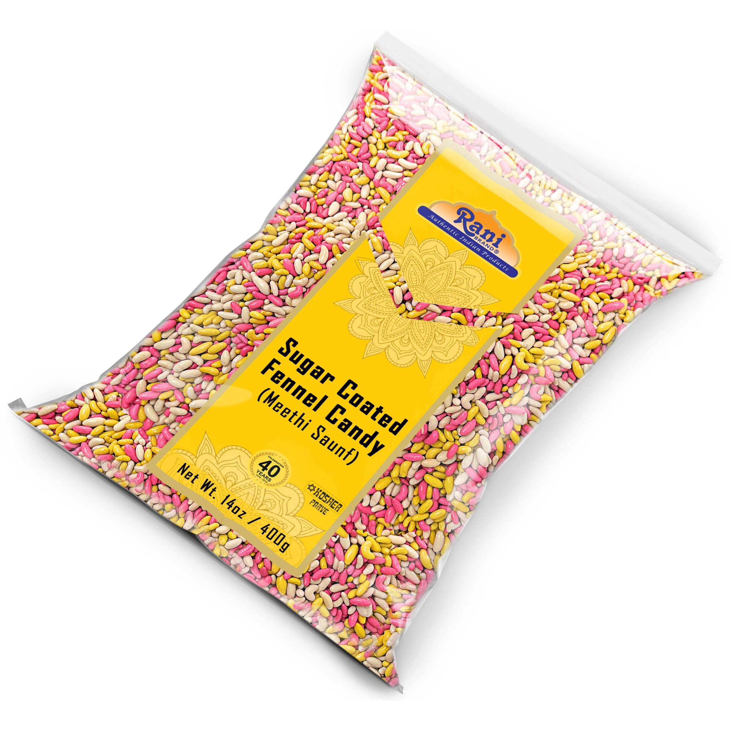 Rani Sugar Coated Fennel Candy 14oz (400g) ~ Indian After Meal Digestive Treat, Vegan, Gluten Friendly, NON-GMO, Kosher, Indian Origin (Size 14oz (400g))