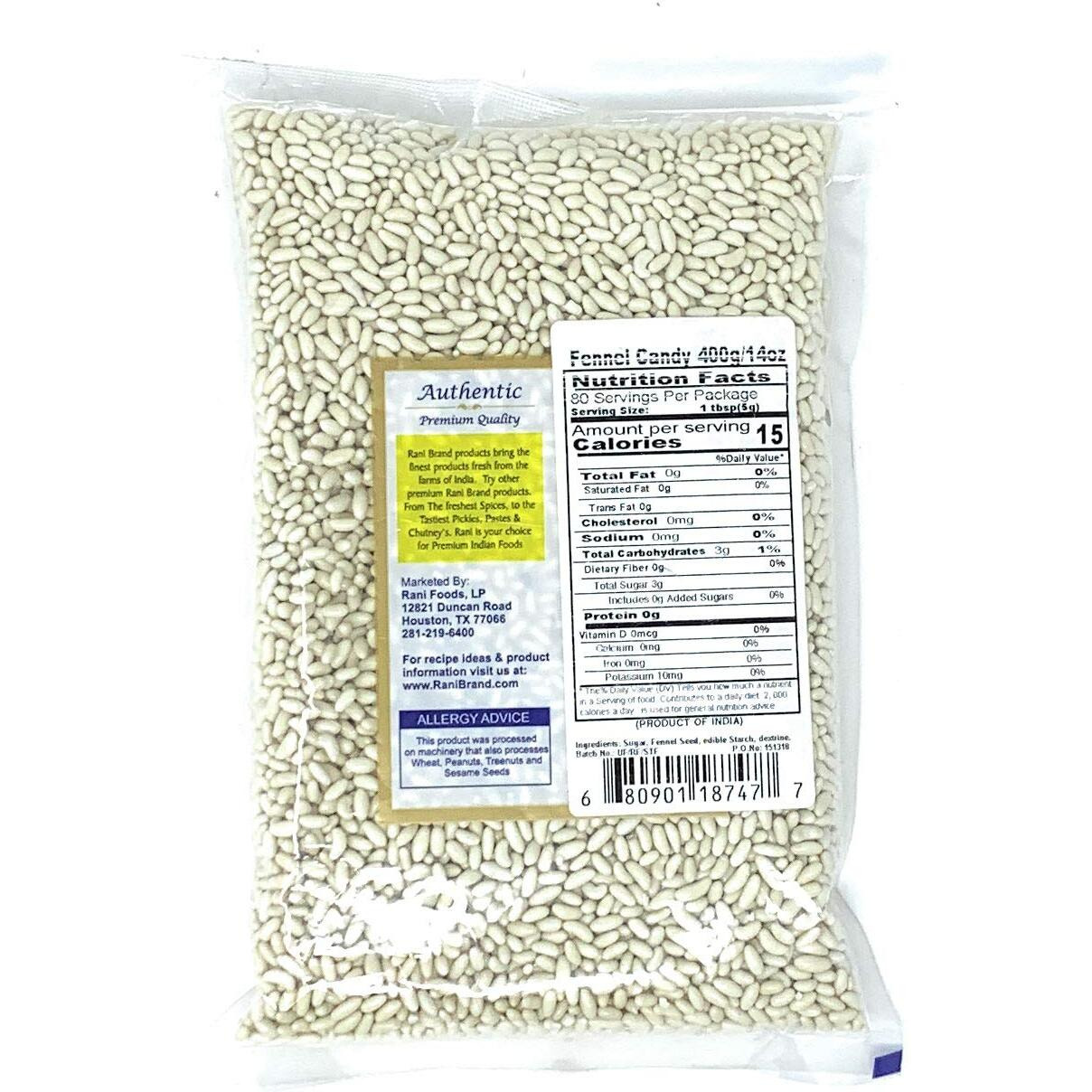 Rani Sugar Coated Fennel Candy 14oz (400g) No Color ~ Indian After Meal Digestive Treat, Vegan, Gluten Friendly, NON-GMO, Indian Origin (Size 14oz (400g))