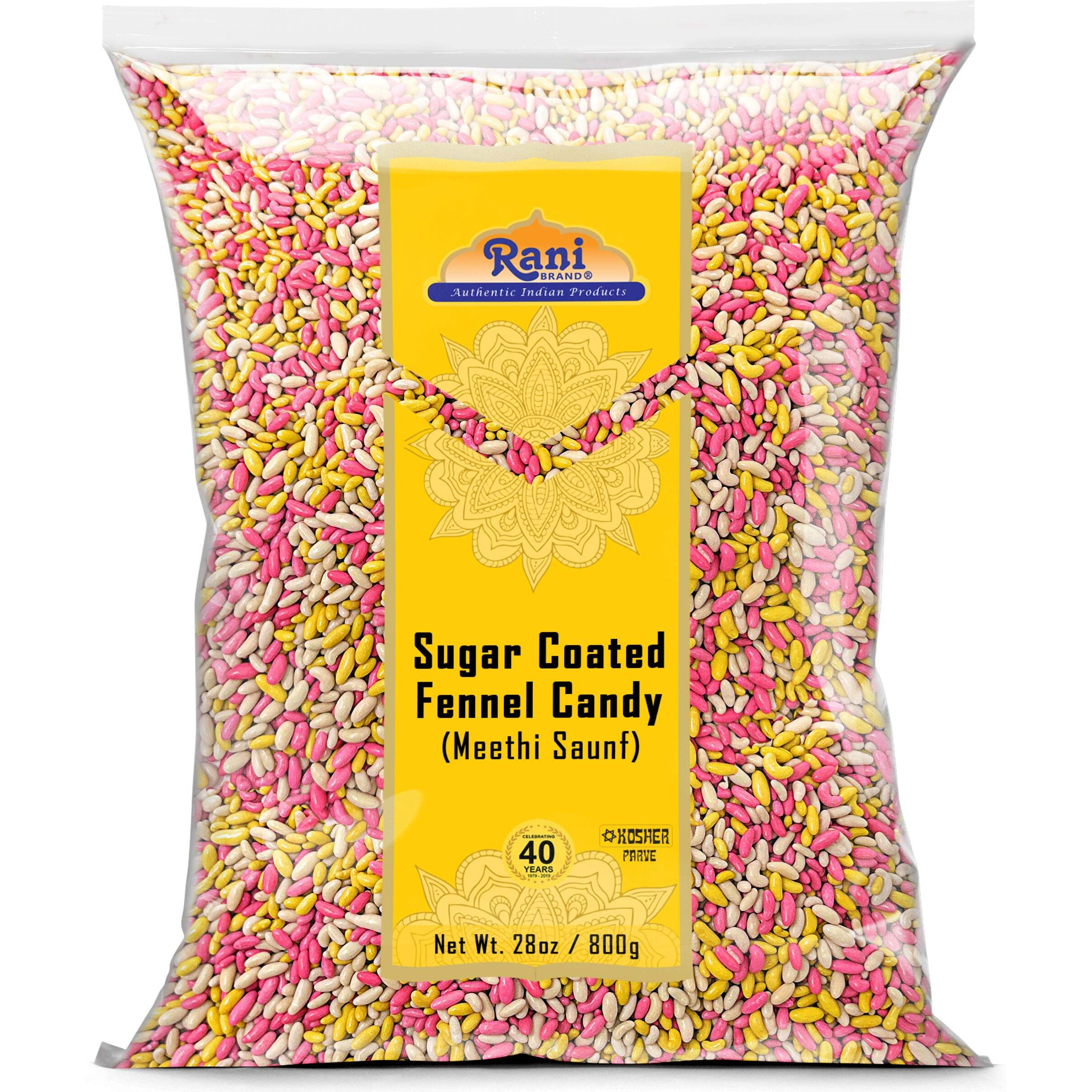 Rani Sugar Coated Fennel Candy 28oz (800g) ~ Indian After Meal Digestive Treat, Vegan, Gluten Friendly, NON-GMO, Kosher, Indian Origin (Size 28oz (800g))
