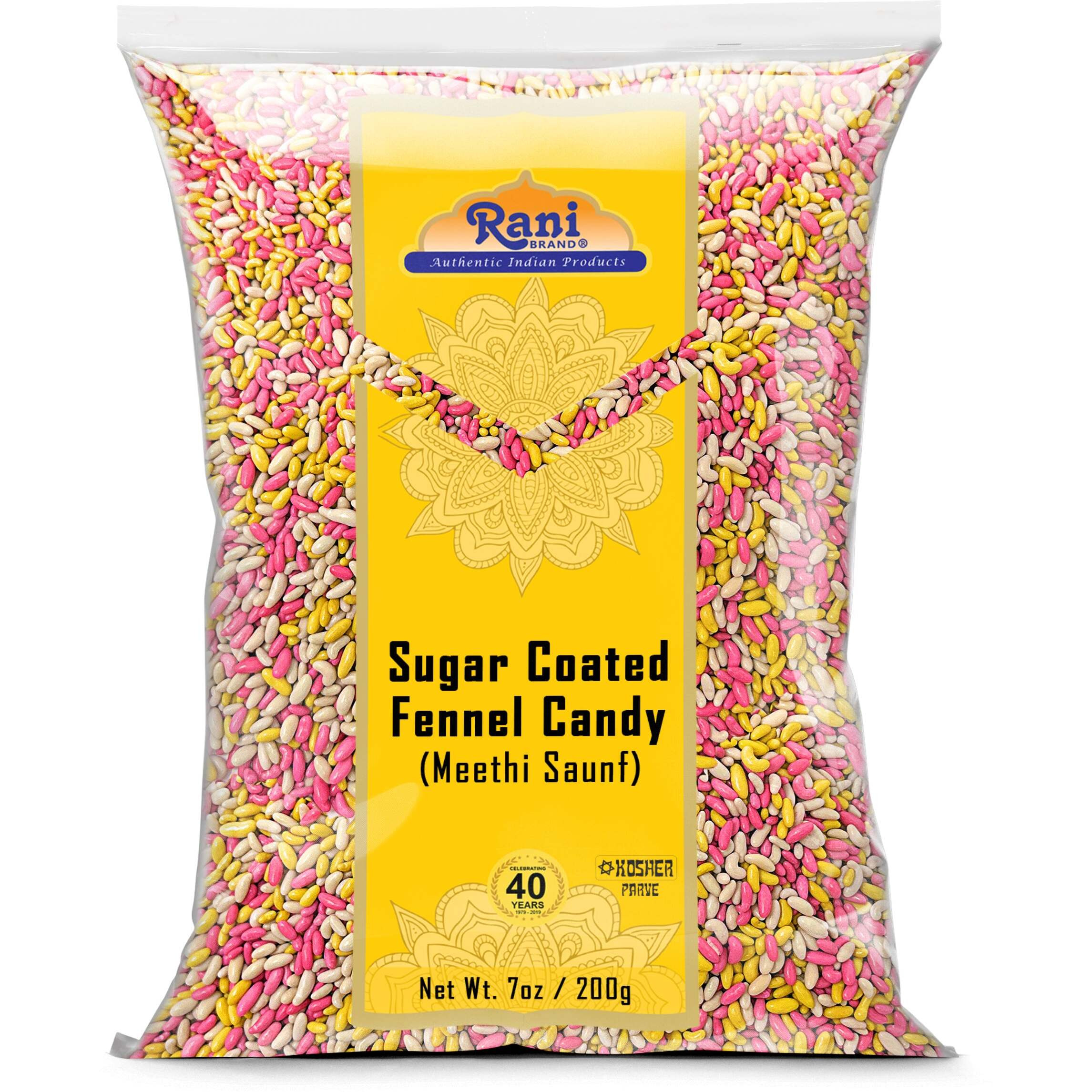 Rani Sugar Coated Fennel Candy 7oz (200g) ~ Indian After Meal Digestive Treat, Vegan, Gluten Friendly, NON-GMO, Kosher, Indian Origin (Size 7oz (200g))