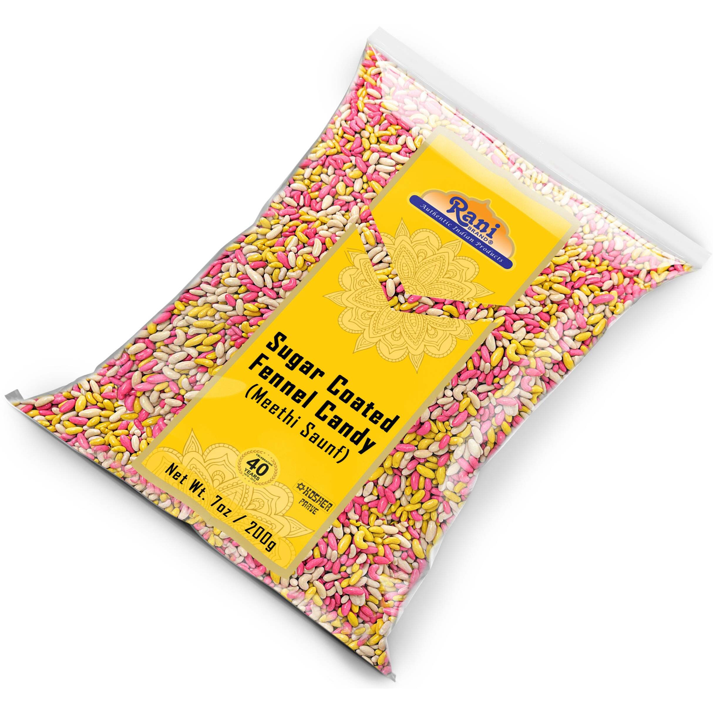 Rani Sugar Coated Fennel Candy 7oz (200g) ~ Indian After Meal Digestive Treat, Vegan, Gluten Friendly, NON-GMO, Kosher, Indian Origin (Size 7oz (200g))
