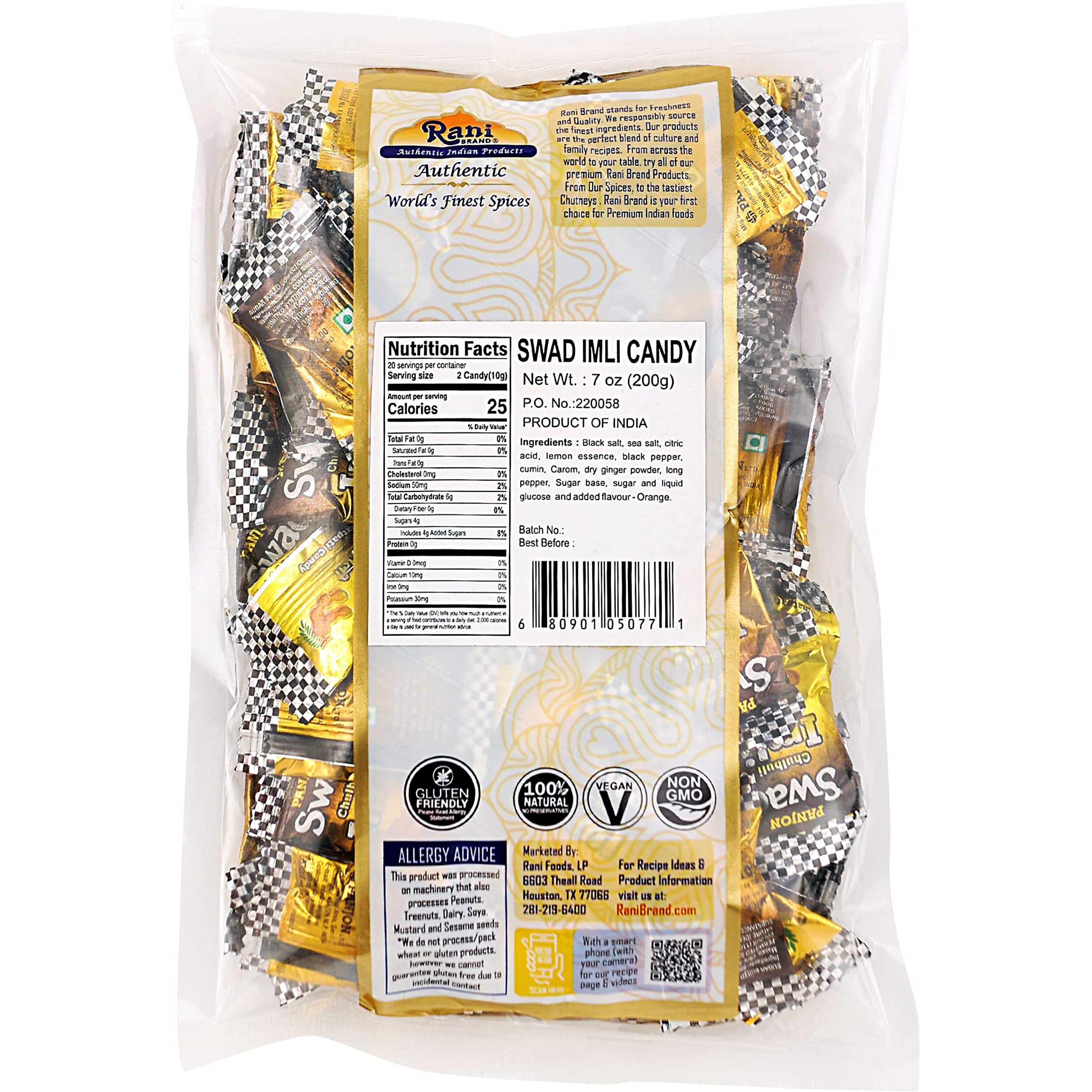 Rani Swad Imli Candy 7oz (200g) Individually Wrapped ~ Indian Tasty Treats, Vegan, Gluten Friendly, NON-GMO, Indian Origin (Size 7oz (200g))