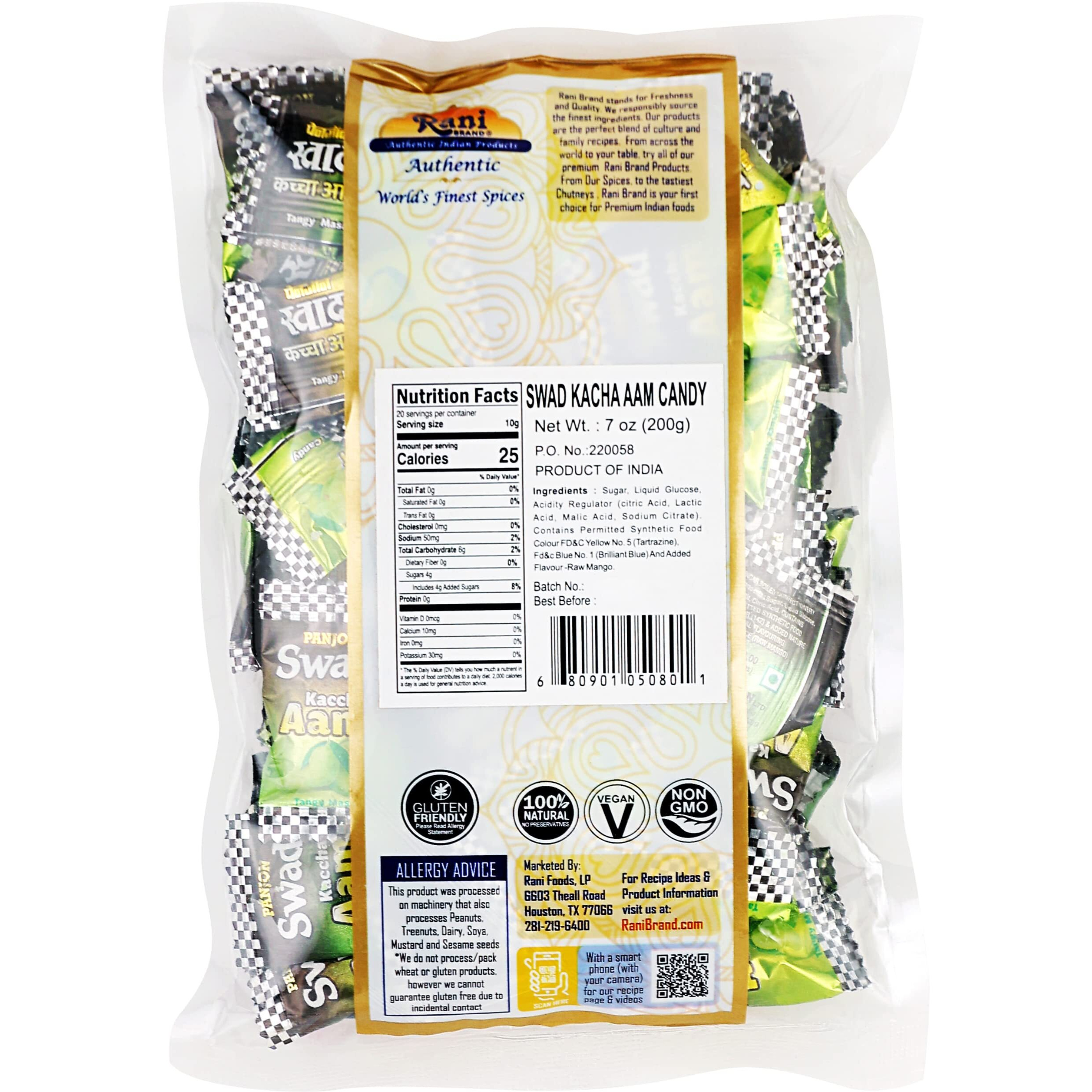 Rani Swad Kacha Aam Candy 7oz (200g) Individually Wrapped ~ Indian Tasty Treats, Vegan, Gluten Friendly, NON-GMO, Indian Origin (Size 7oz (200g))
