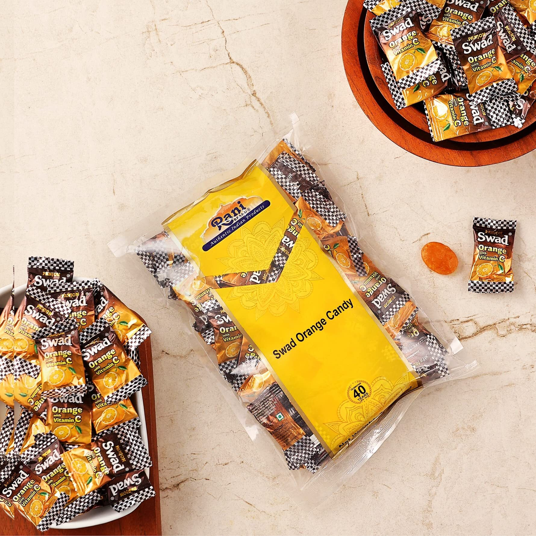 Rani Swad Orange Candy 7oz (200g) Individually Wrapped ~ Indian Tasty Treats, Vegan, Gluten Friendly, NON-GMO, Indian Origin (Size 7oz (200g))