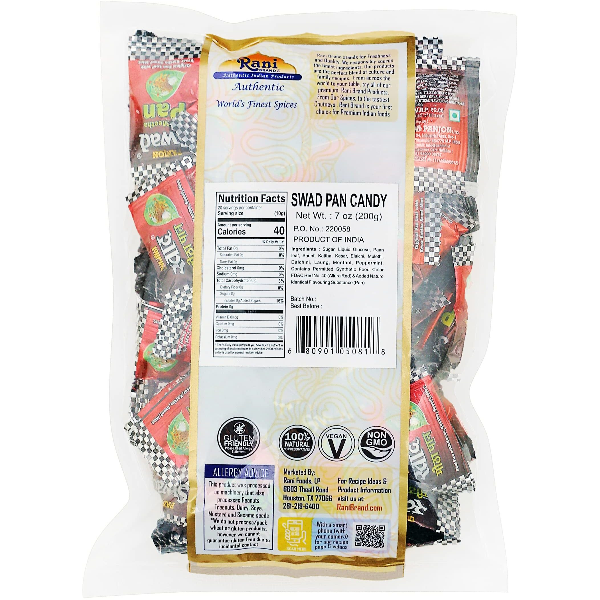 Rani Swad Pan Candy 7oz (200g) Individually Wrapped ~ Indian Tasty Treats, Vegan, Gluten Friendly, NON-GMO, Indian Origin (Size 7oz (200g))