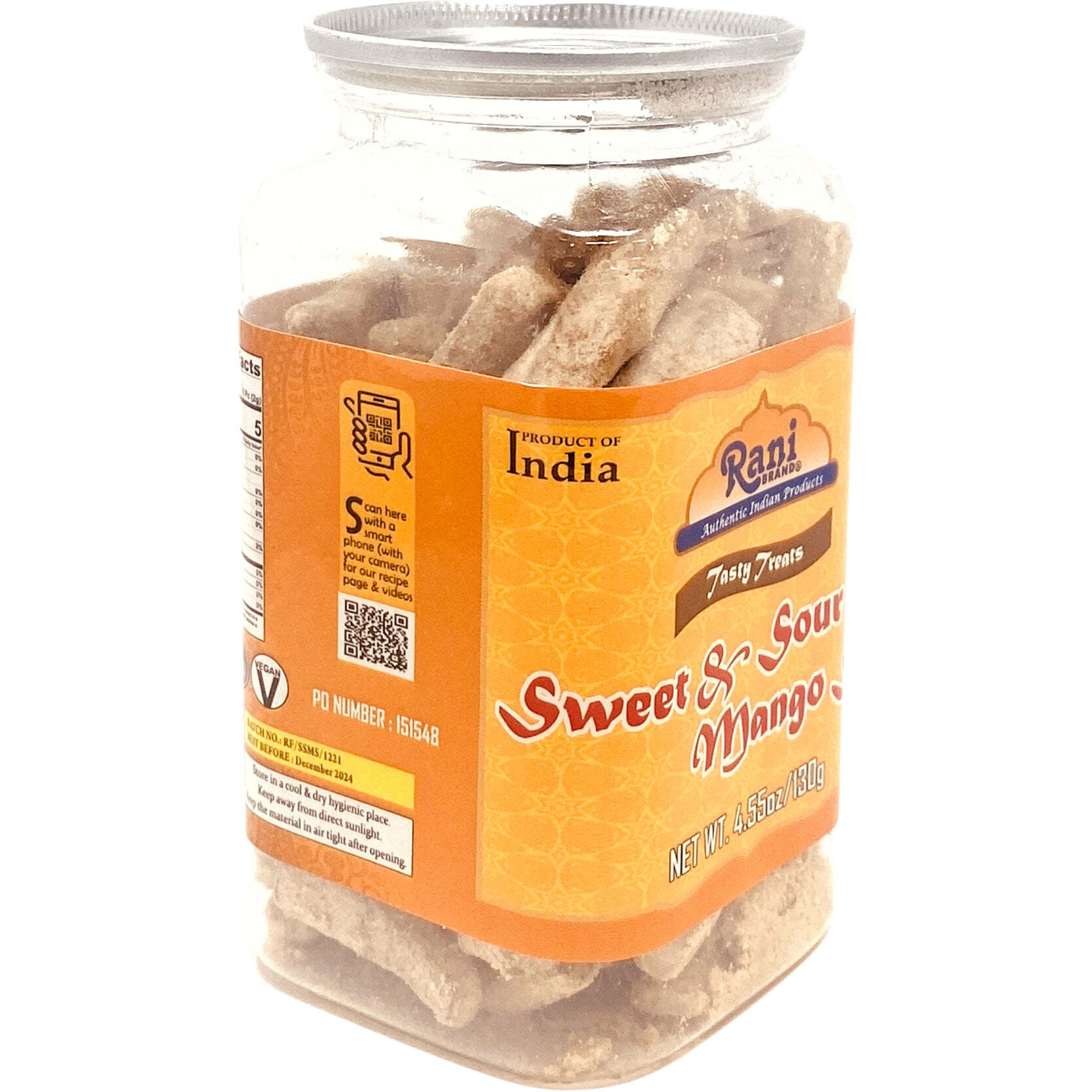 Rani Sweet & Sour Mango Slice Candy 4.55oz (130g) Vacuum Sealed, Easy Open Top, Resealable Container ~ Indian Tasty Treats, Vegan, Gluten Friendly, NON-GMO, Indian Origin (Size 4.55oz (130g))